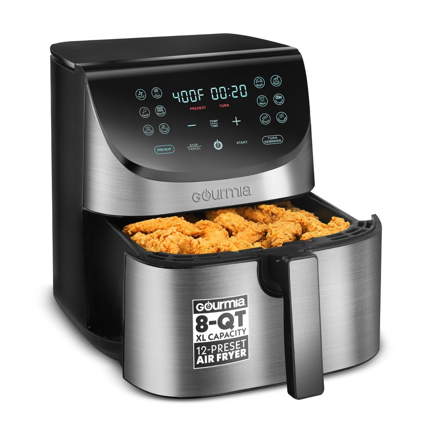 Extra Large 8 Qt Air Fryer, Digital Display, 12 Cooking Presets, Stainless Steel1