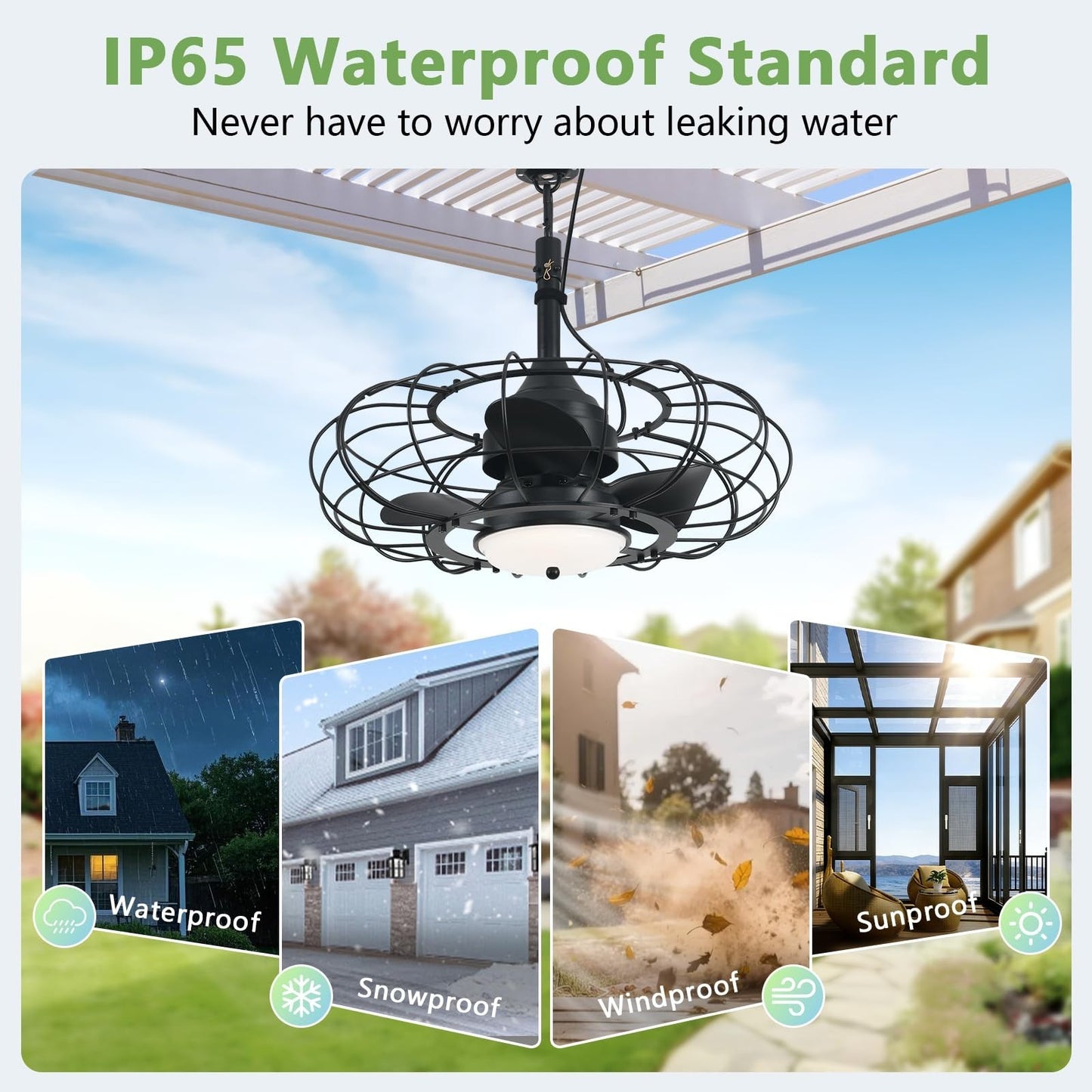 20" Black Outdoor Ceiling Fan with Light & Remote, 6 Speed Waterproof Patio Fan4