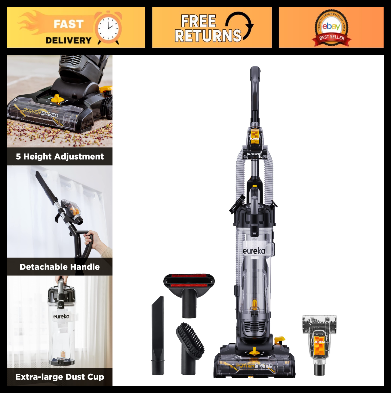 Lightweight Powerful Upright Vacuum Cleaner for Carpet & Hard Floor, Pet Hair, 20
