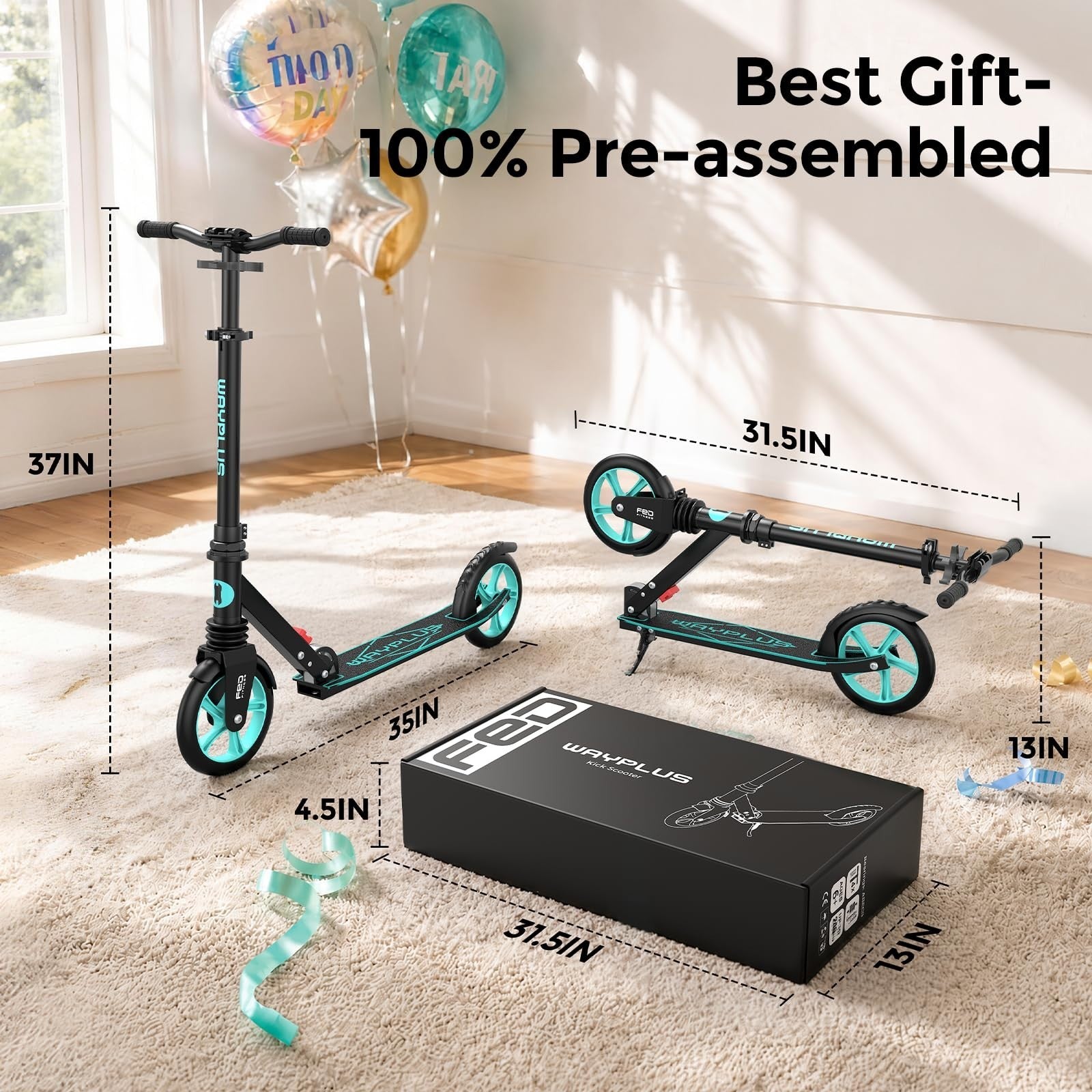 Kick Scooter for Kids, Teens & Adults - 8" Big Wheels, 240lb Capacity, Ages 6+5