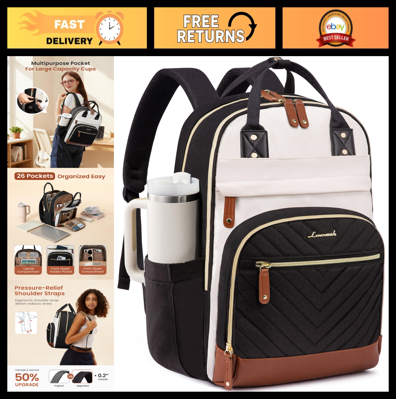 Stylish 17" Waterproof Laptop Backpack with Tumbler Holder, Cute College Bag, Gi0