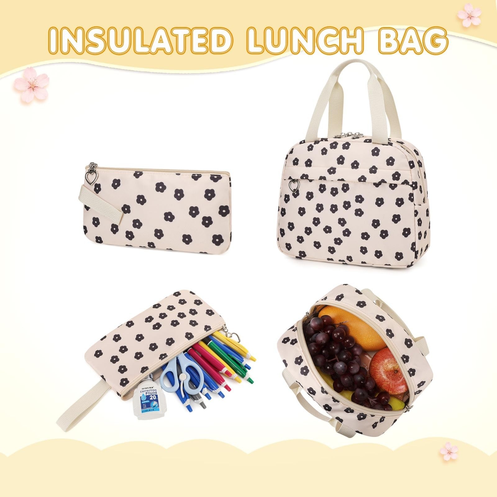 4PCS Girls Backpack Set with Lunch Box & Pencil Case   Stylish School Bag for Ki6