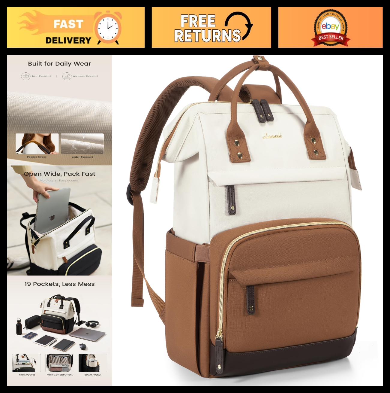 Stylish 15.6" Laptop Backpack for Women, Large Capacity, Waterproof Travel Bag,0