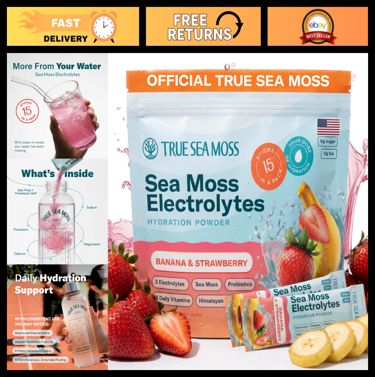 Electrolyte Powder Packets - 15 Stickpacks - Hydration with Sea Moss & Potassium0