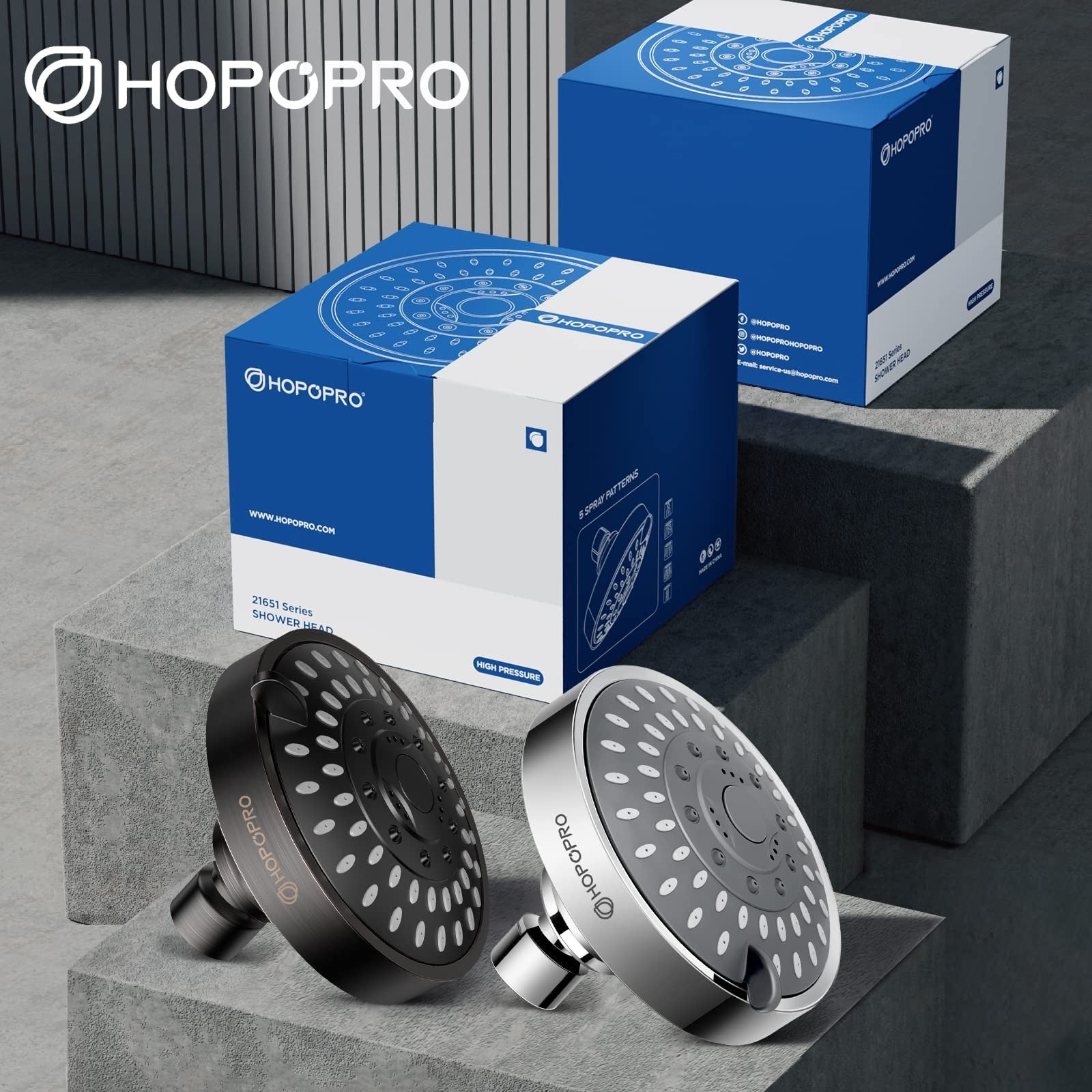 5 Mode High Pressure Shower Head, Fixed Chrome Showerhead, High Flow, Easy Insta5