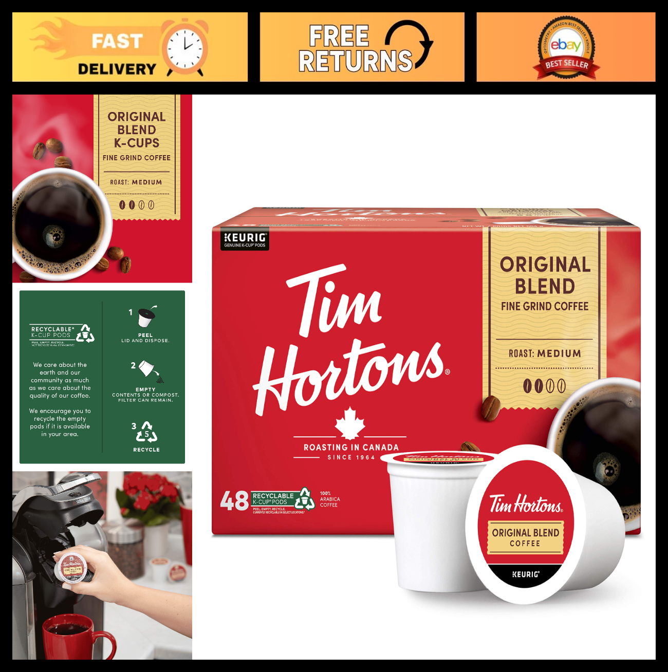 Medium Roast Coffee K Cup Pods, Original Blend, Compatible with Keurig, 48ct0