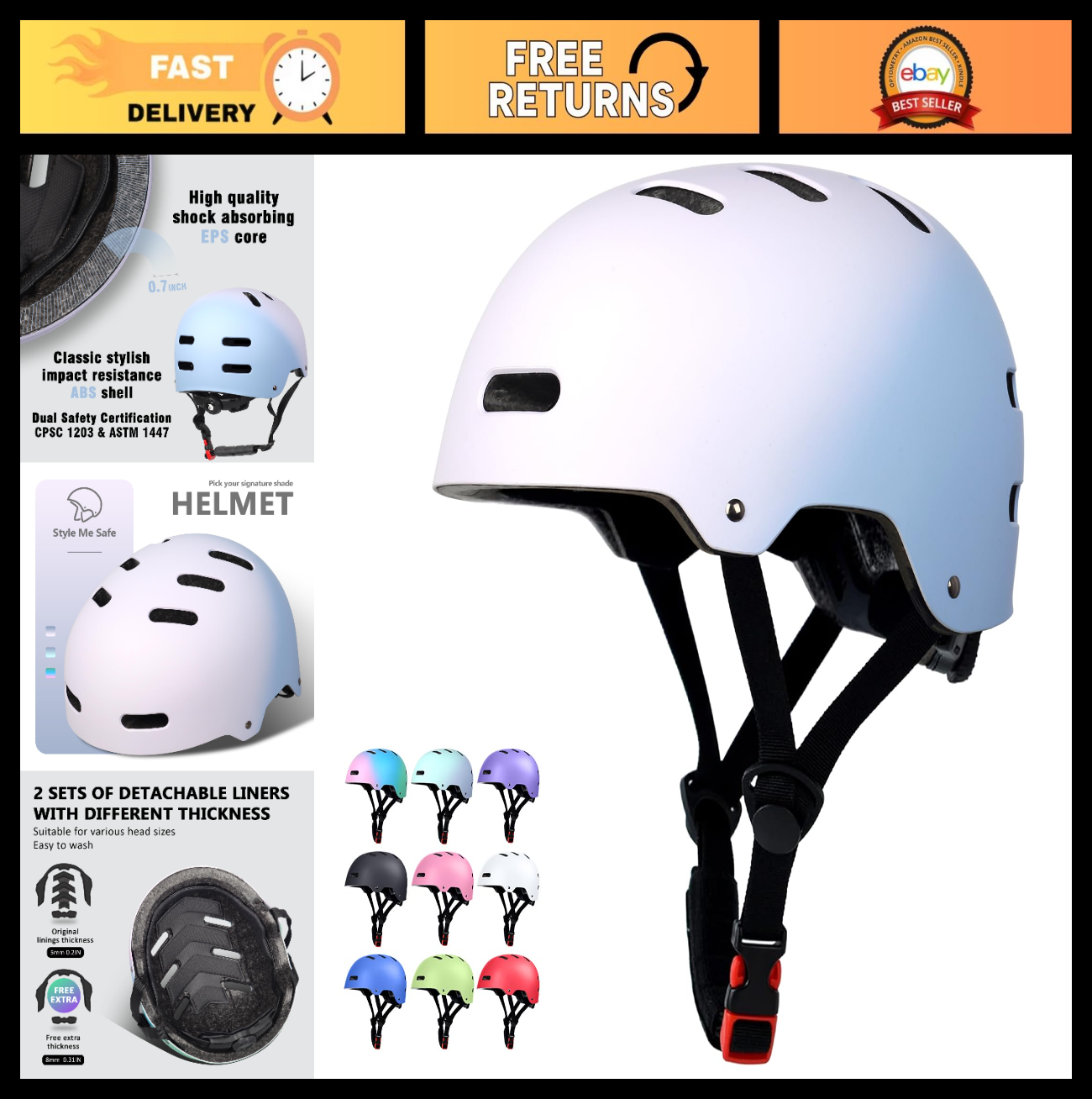 Multi-Sport Helmet for Skateboard, Bike, Scooter - Adjustable, Lightweight, Vent0