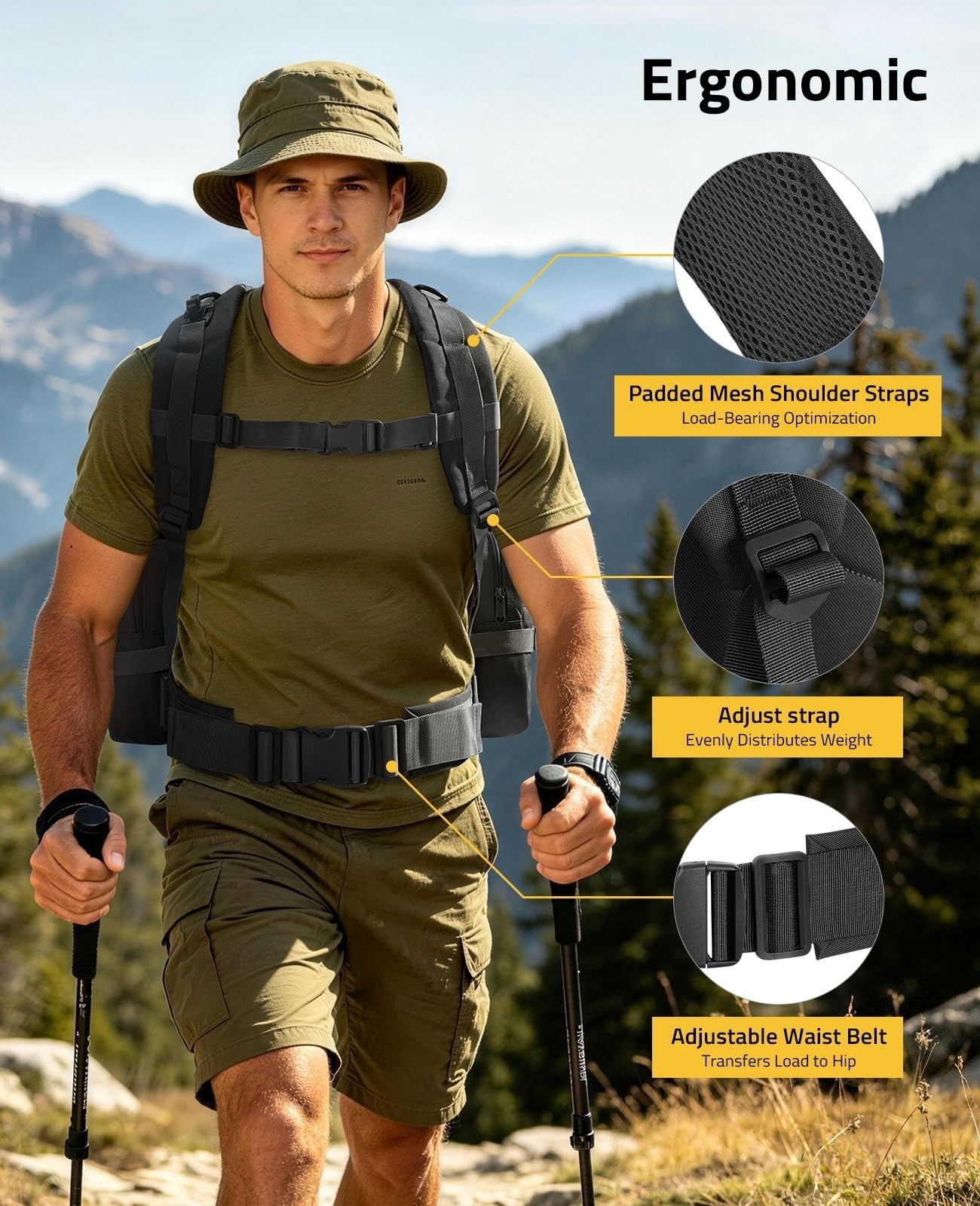 Large 60L Tactical Military Backpack   Assault Rucksack with Detachable Molle Sy5