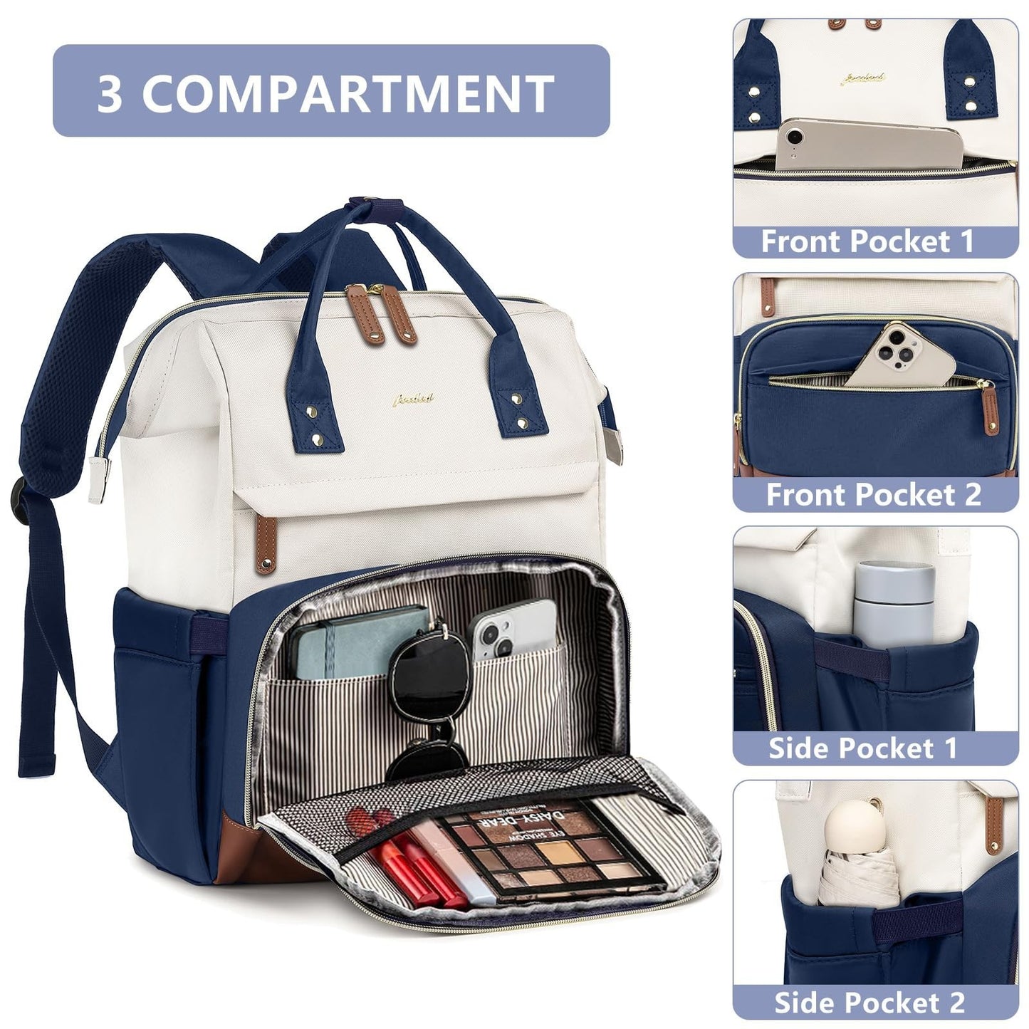 Stylish 17.3" Laptop Backpack for Women   Travel Bag with USB Port, Anti Theft,3