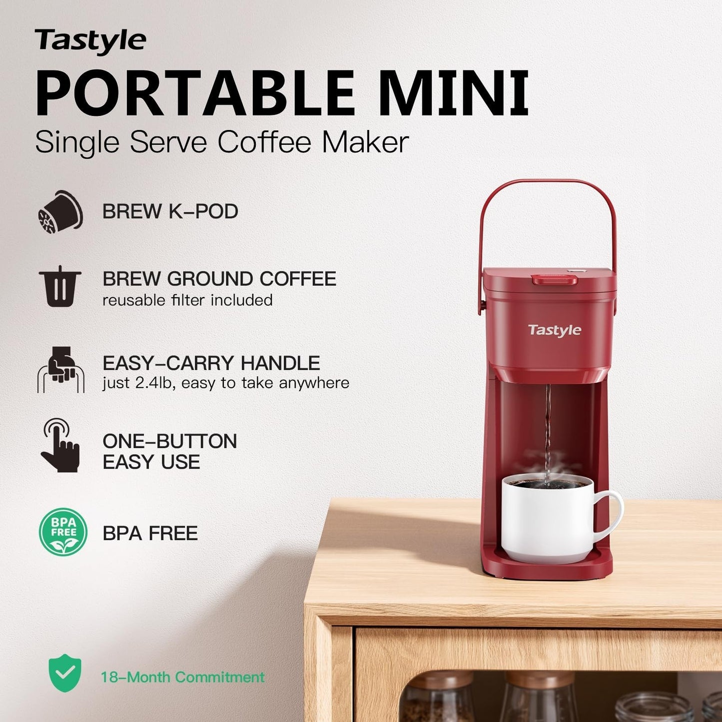 Compact Single Serve Coffee Maker for K-Cups & Grounds, Portable Mini Brewer, 6-1