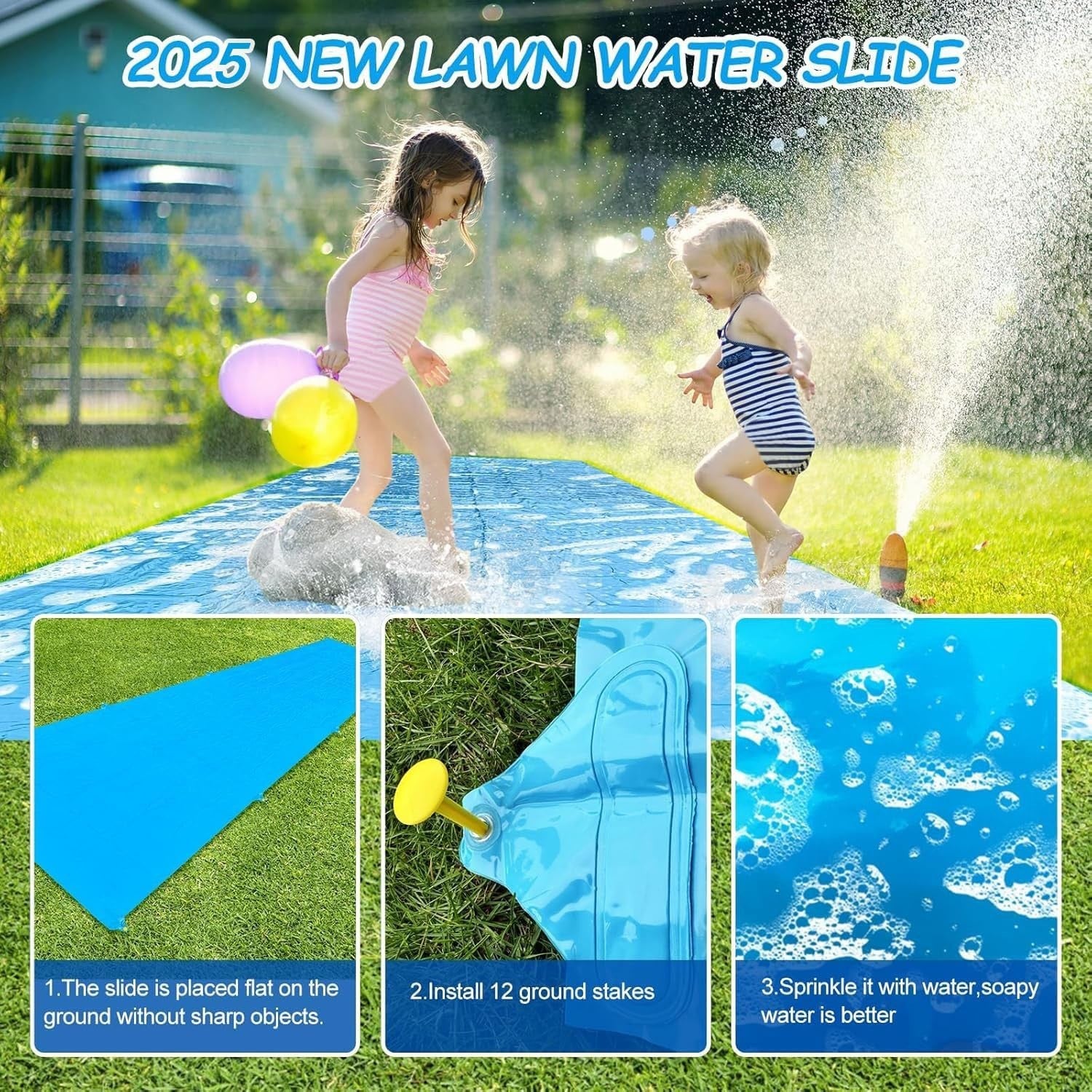 40FT Giant Slip Water Slide for Kids & Adults   Heavy Duty Backyard Summer Fun,2