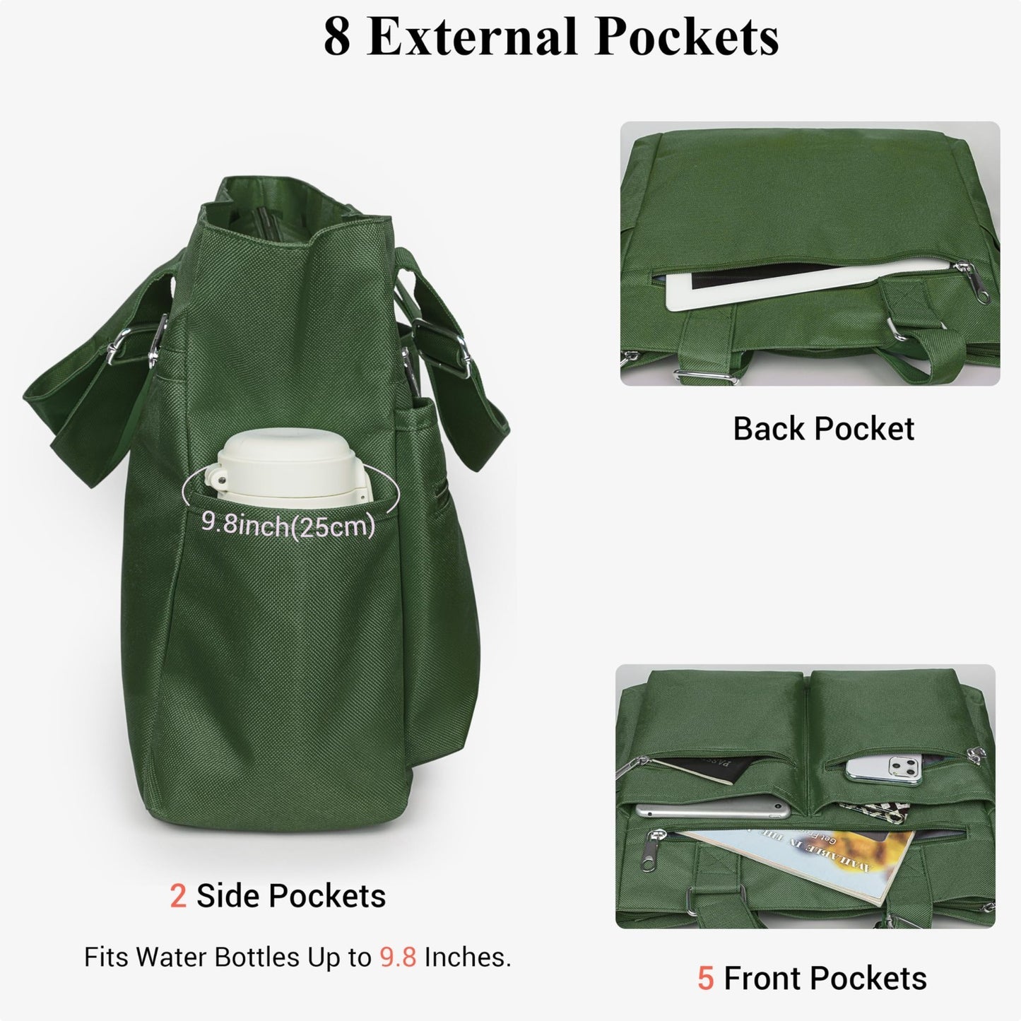 Waterproof Canvas Tote Bag - Multi Pocket Shoulder Bag for Work, School, Travel7