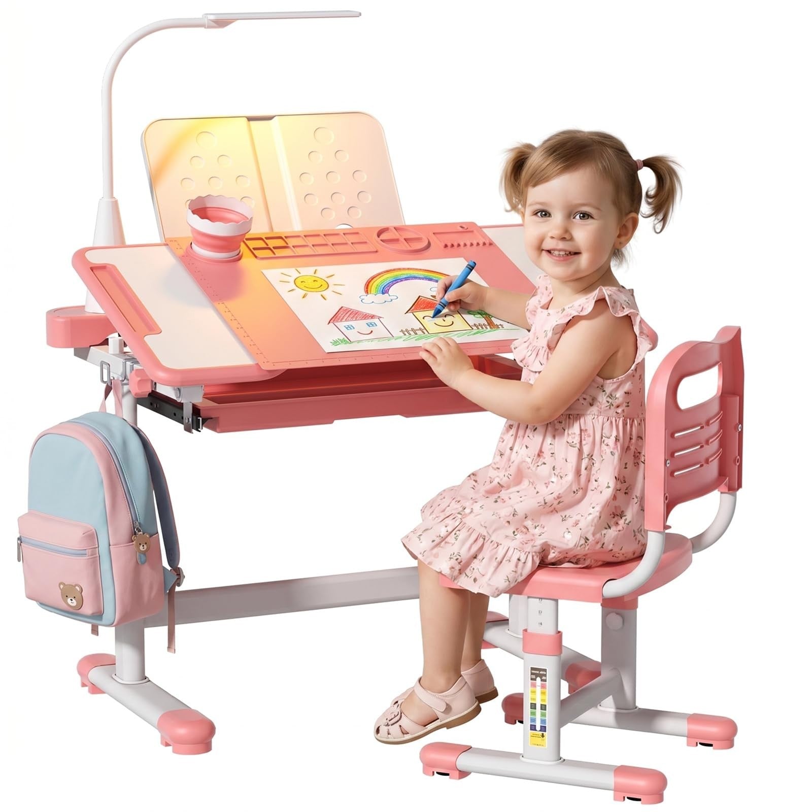 Height Adjustable Kids Desk and Chair Set, Study Table for Ages 3 12, Ergonomic1