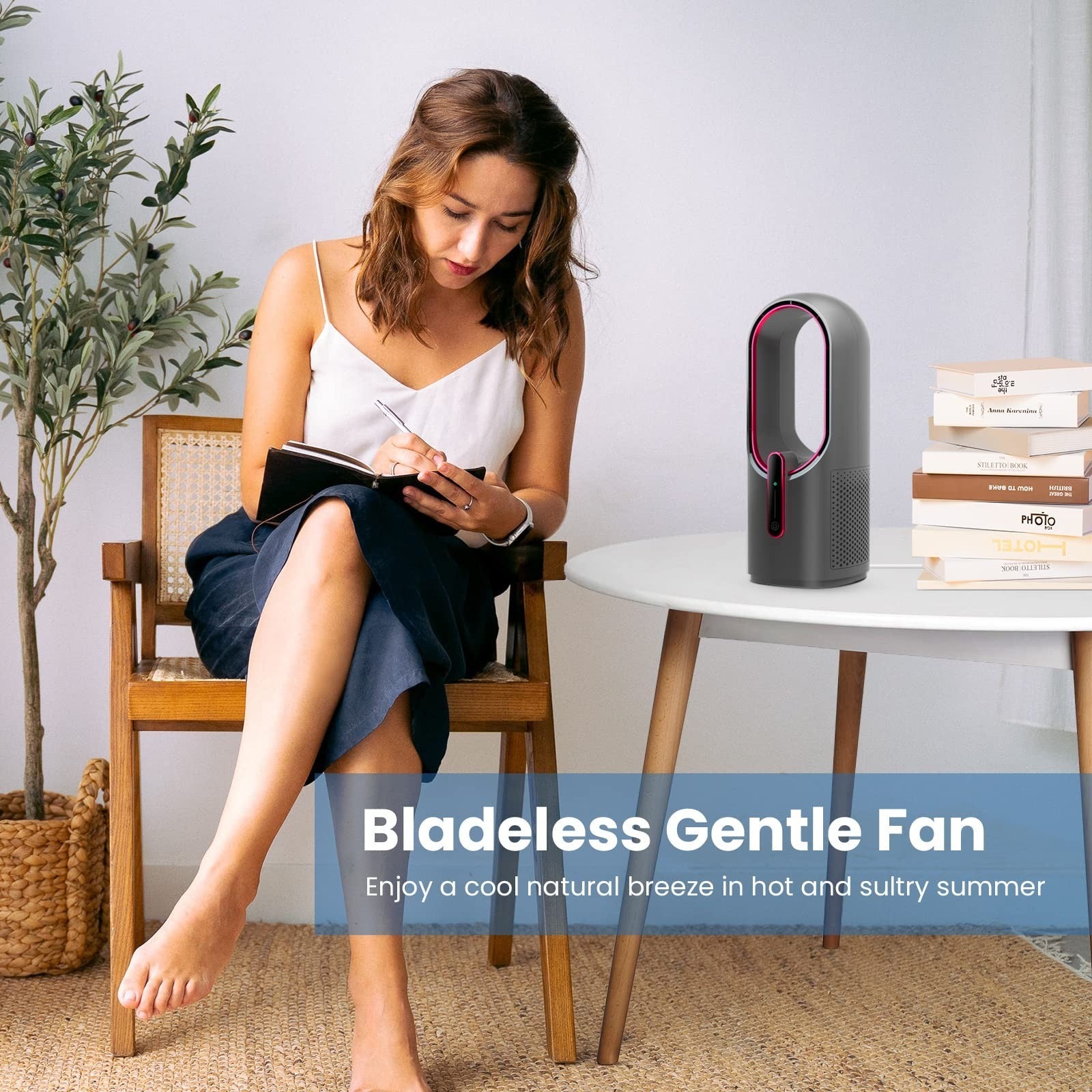 Bladeless Desk Fan 11.8 Inch   Quiet, 3 Speed Touch Control, Easy to Clean, Smal4