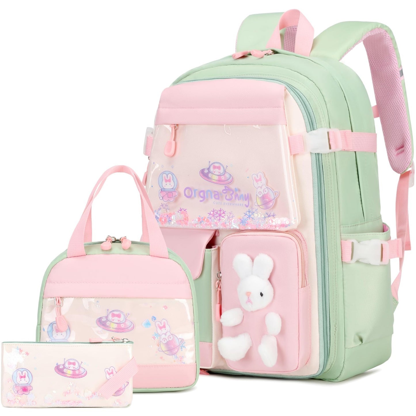 Kawaii Bunny Girls Backpack Set   3PCS School Bag with Lunch Box & Pencil Case  1