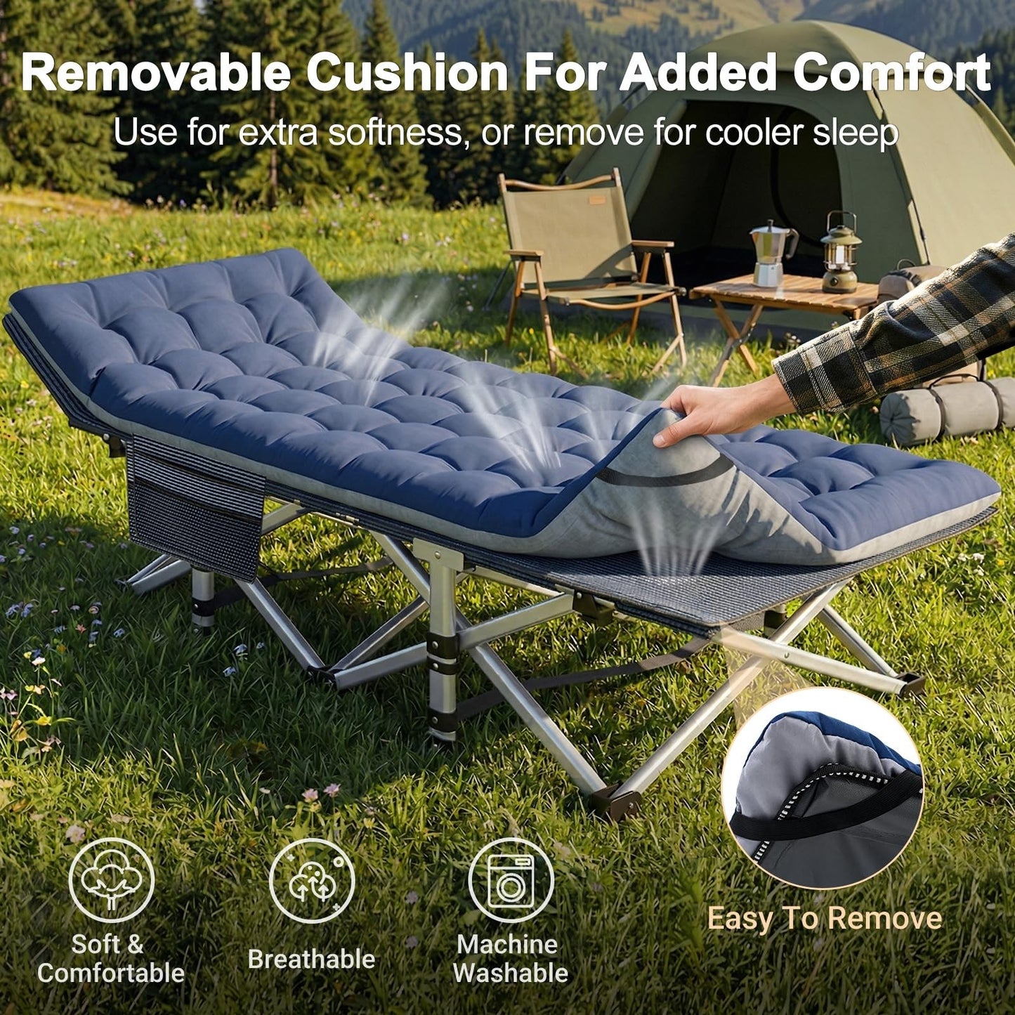 XXL Folding Camping Cot for Adults   32" Wide, 900 lb Capacity, Sturdy Frame, Re6