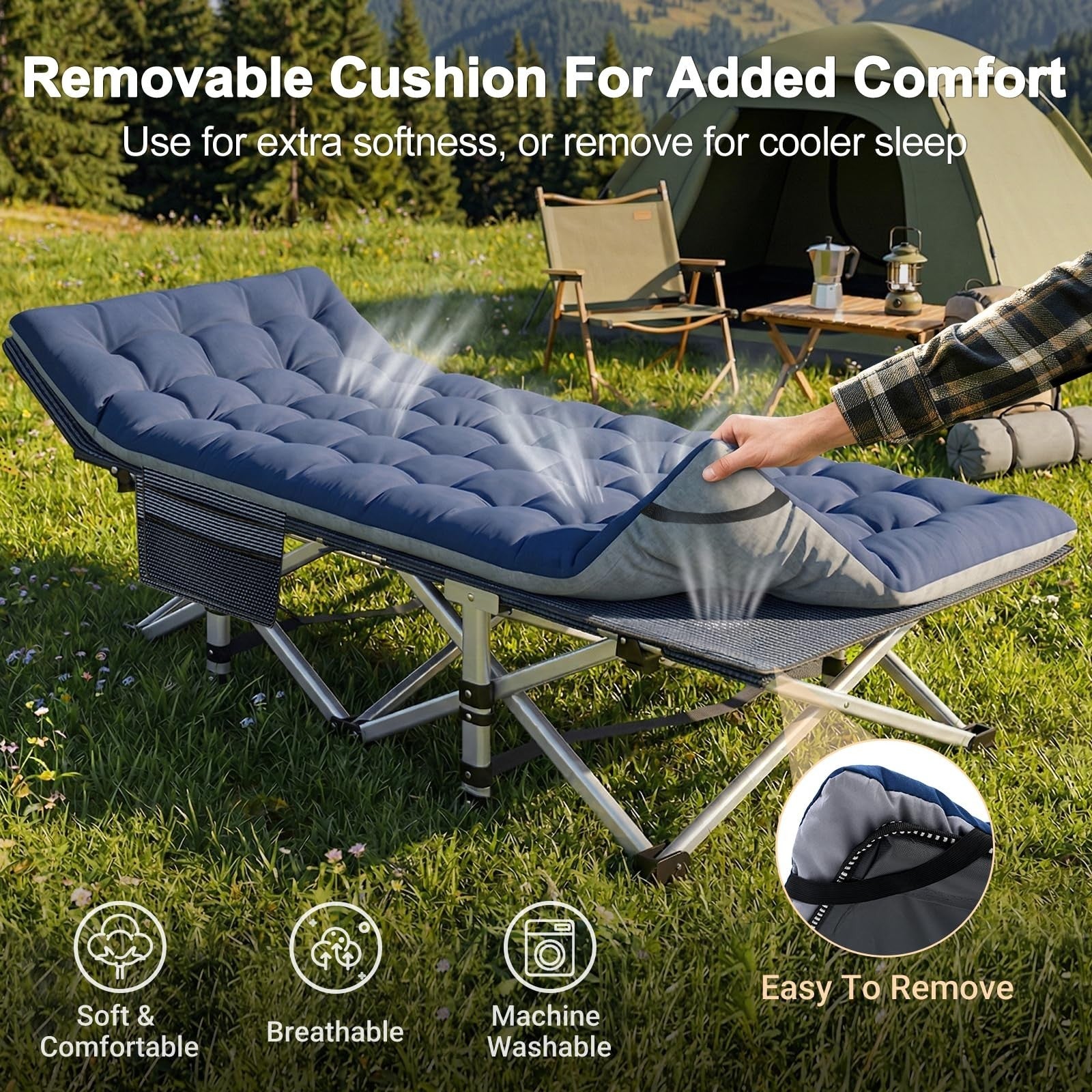 XXL Folding Camping Cot for Adults   32" Wide, 900 lb Capacity, Sturdy Frame, Re6