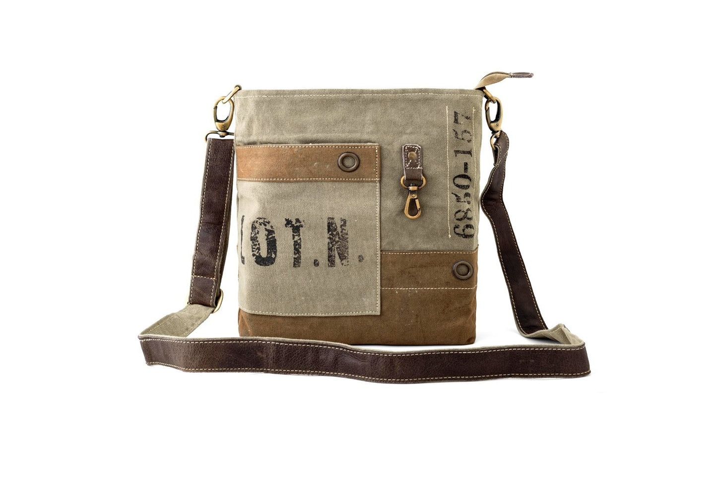 Upcycled Vintage Canvas & Leather Messenger Shoulder Bag   Stylish & Durable1