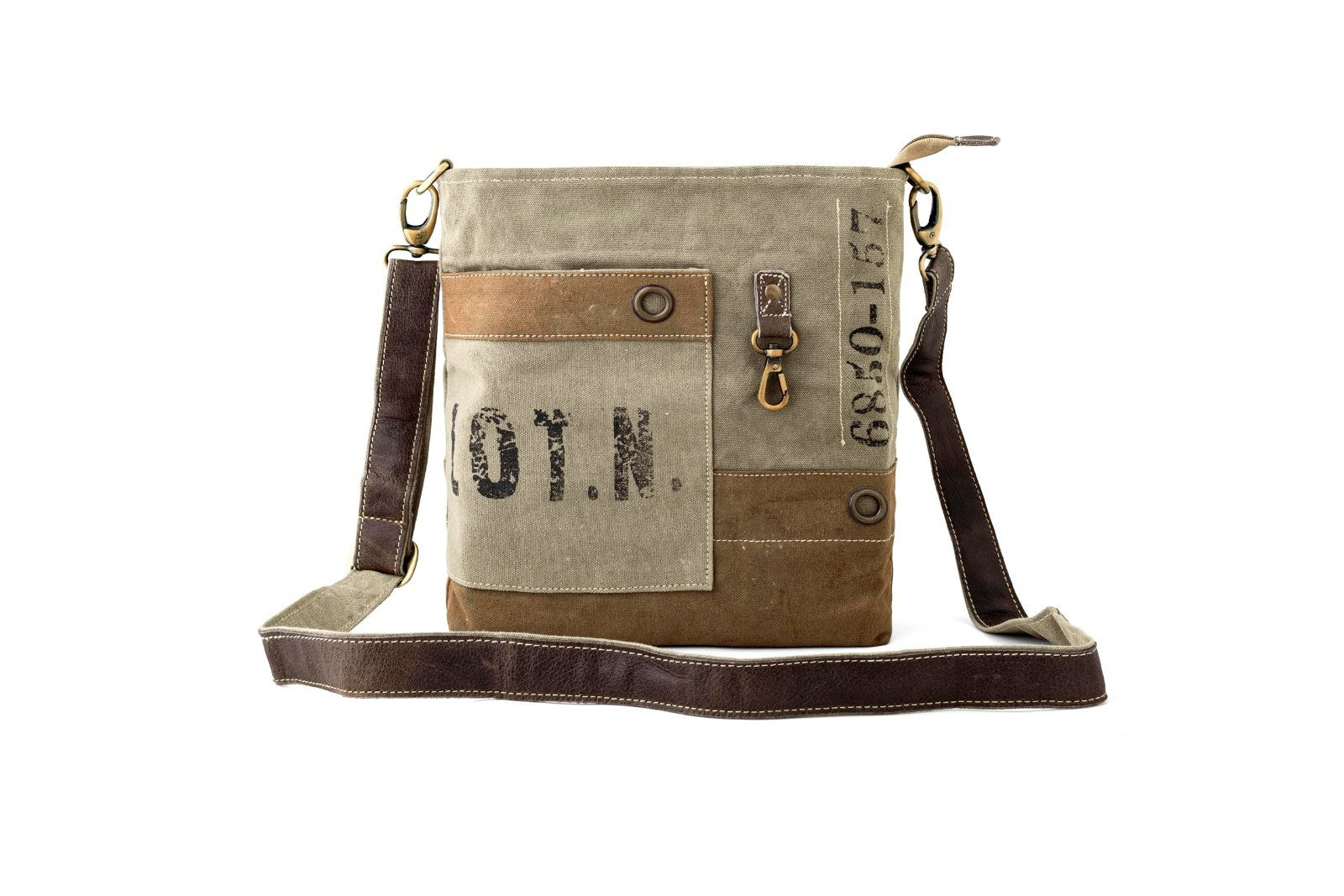 Upcycled Vintage Canvas & Leather Messenger Shoulder Bag   Stylish & Durable1