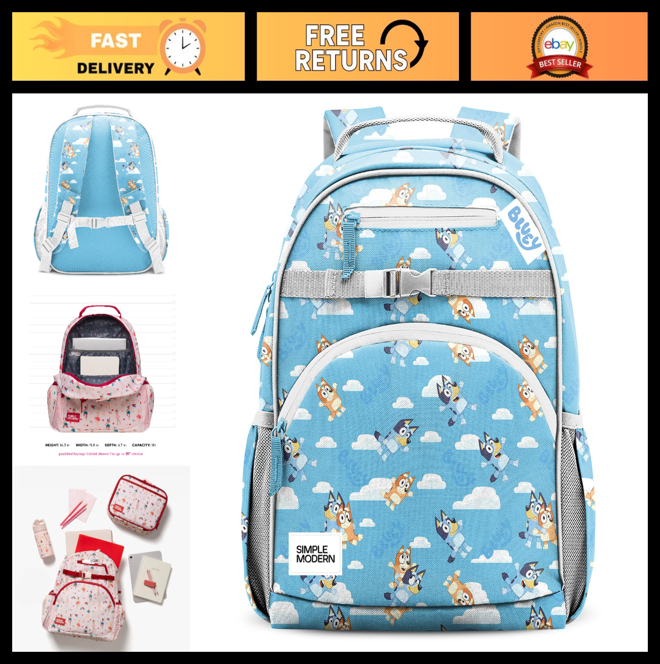 Kids Backpack for School, 18L Bluey Design, Boys & Girls, Durable & Lightweight0