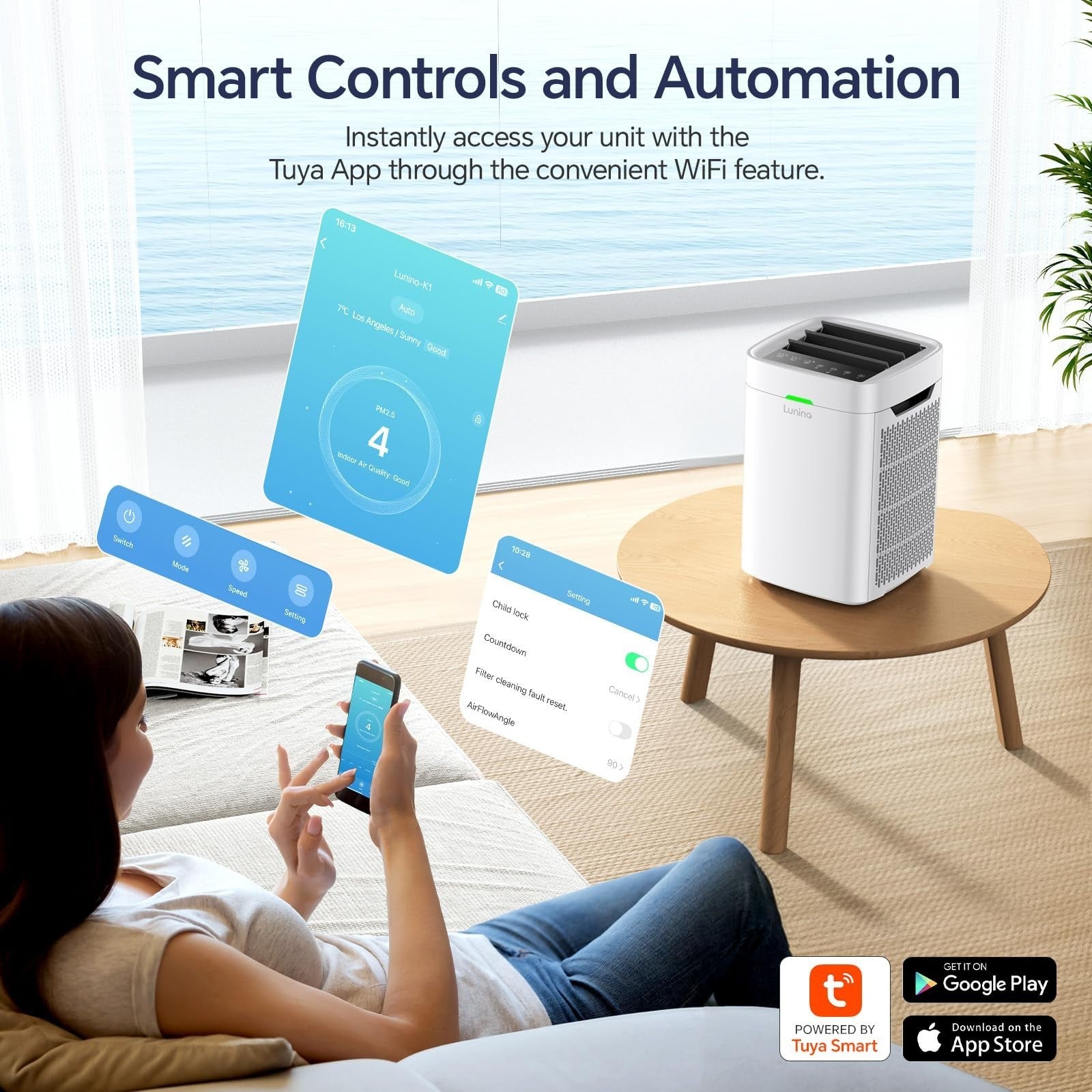 Large Room Air Purifier up to 2800 Sq Ft | HEPA Filter, WiFi, PM2.5 Monitor, 3 F2