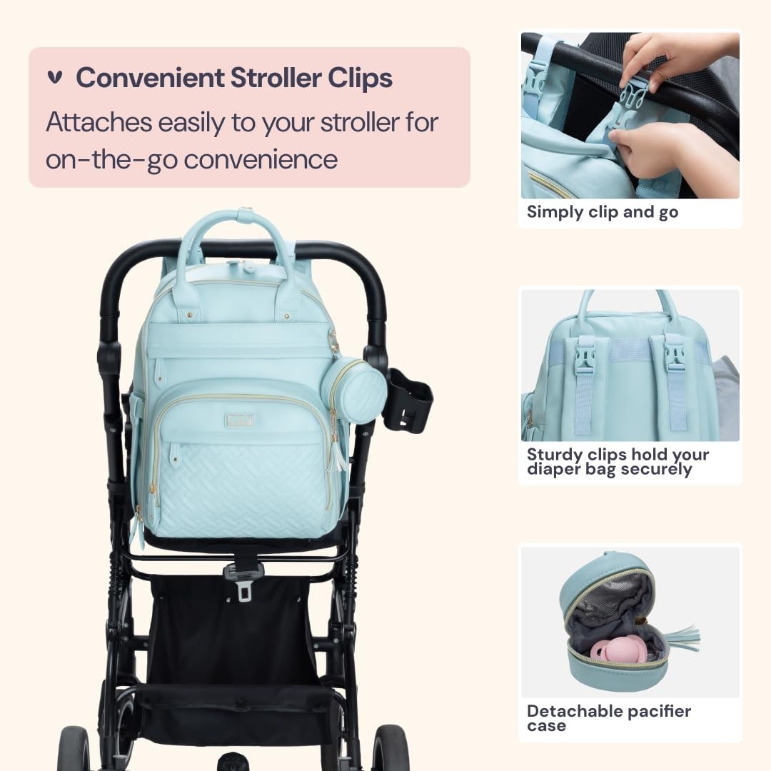 Multi Function Leather Diaper Bag Backpack   Water Resistant, Changing Pad, Stro7