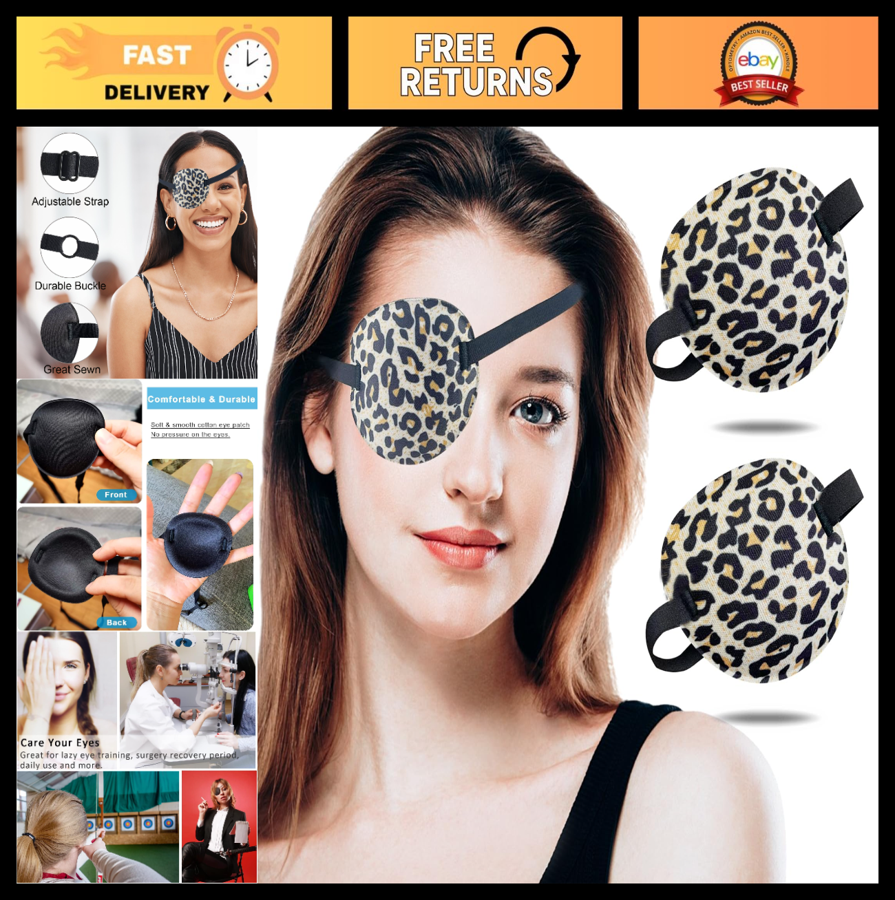 2PCS Adjustable Eye Patch Set for Adults & Kids, Soft Breathable Fabric, Amblyop0