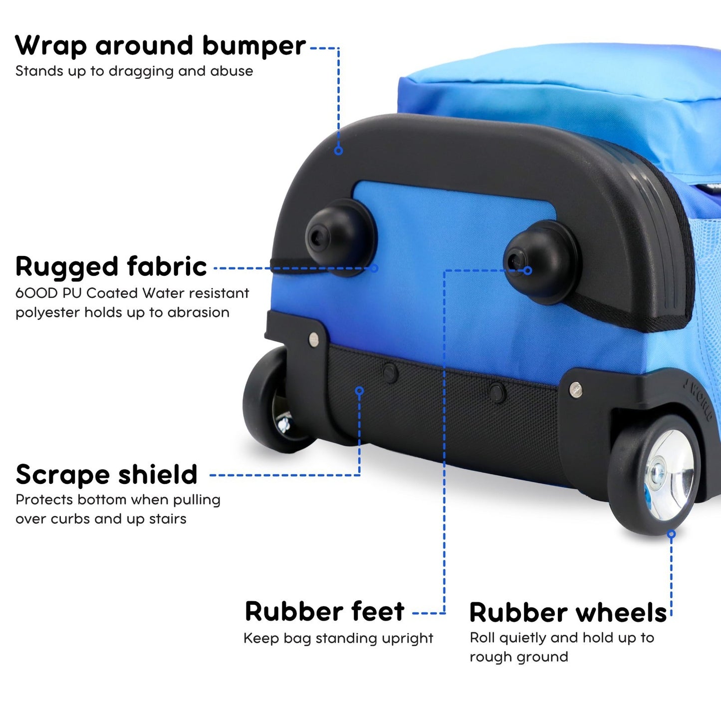 Kids Rolling Backpack with Wheels, 18" Blue Gradient Roller Bookbag for School3