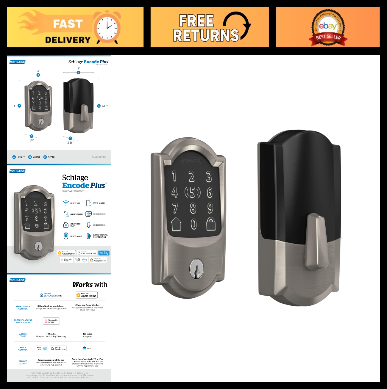 Smart WiFi Deadbolt Lock   Keyless Entry, Touchscreen, Apple Home, Alexa, Airbnb0