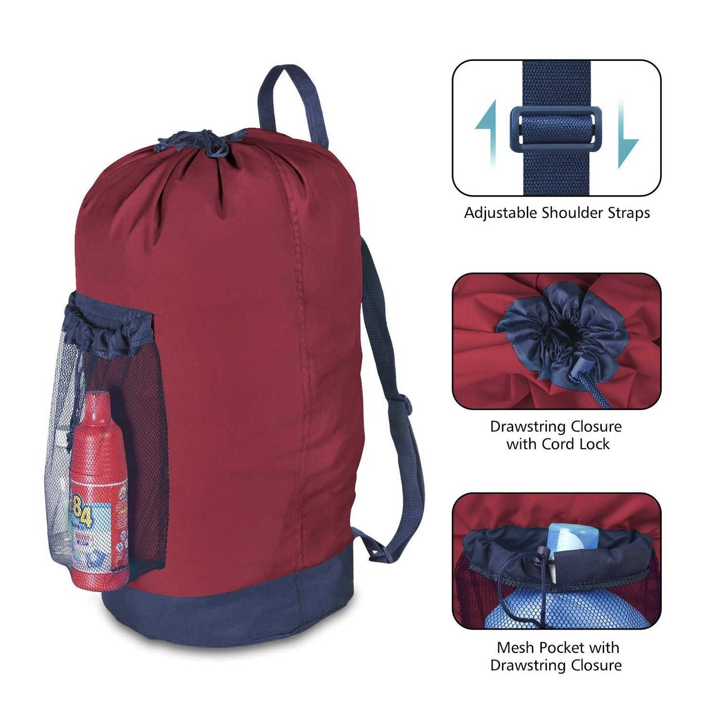Durable Laundry Backpack with Shoulder Straps, Mesh Pocket & Drawstring Closure3