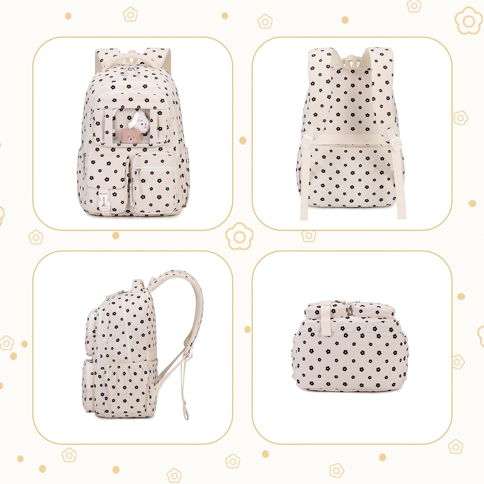 Kawaii Corduroy Backpack for Girls - Cute School Bag, Book Bag for Kids, Floral7