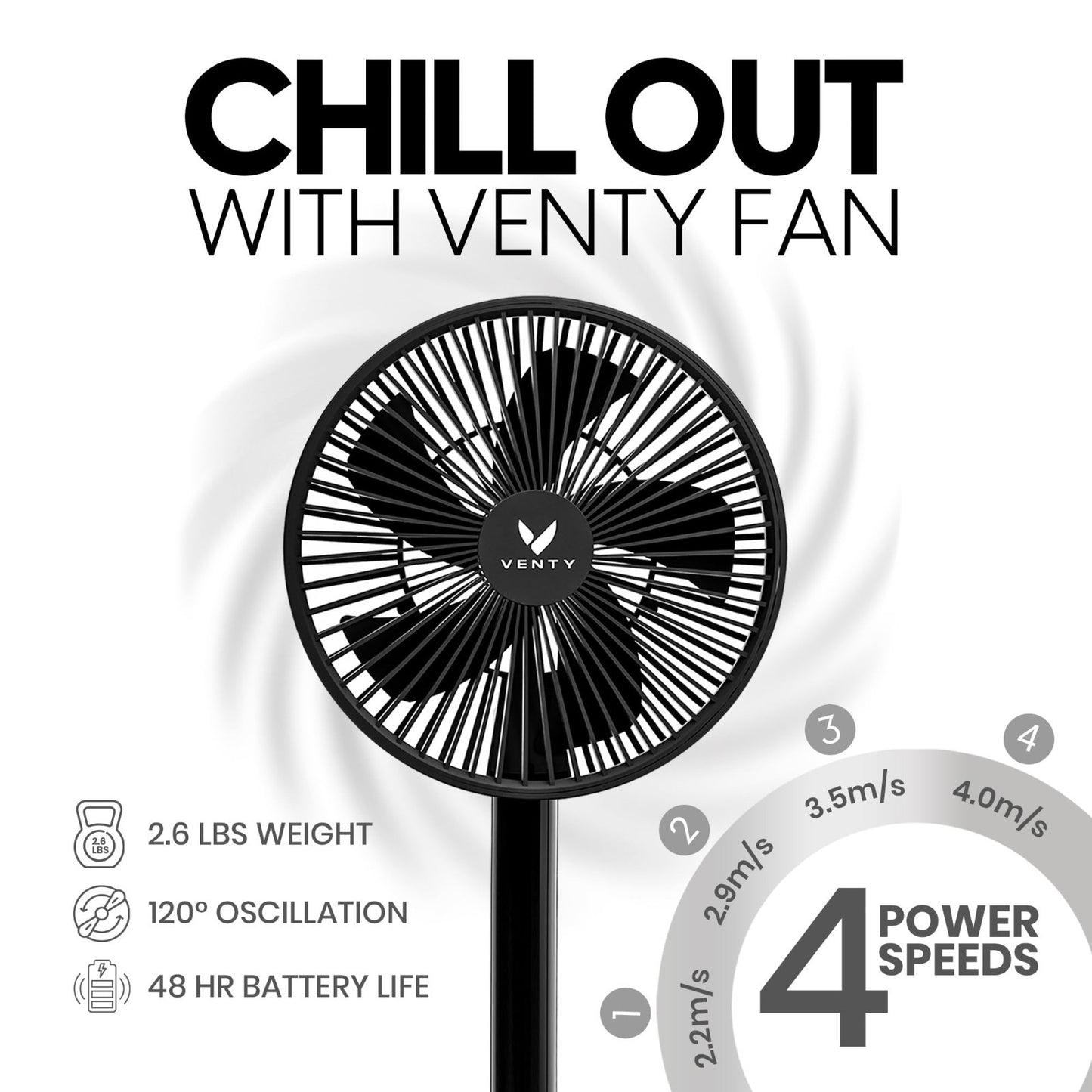 Portable Wireless Battery Operated Fan   4 Speeds, LED Light, Remote & Carry Cas2