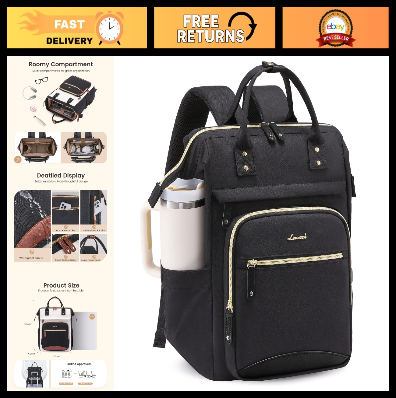 Large Capacity Laptop Backpack for Women, 15.6" Waterproof Work Bag, Travel Book0