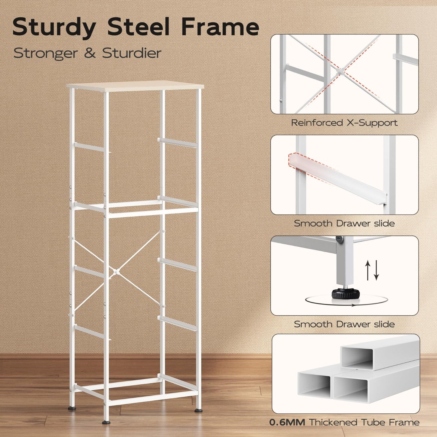 Tall Dresser for Bedroom - 5 Drawer Vertical Chest, Light Grey Fabric Storage, S8