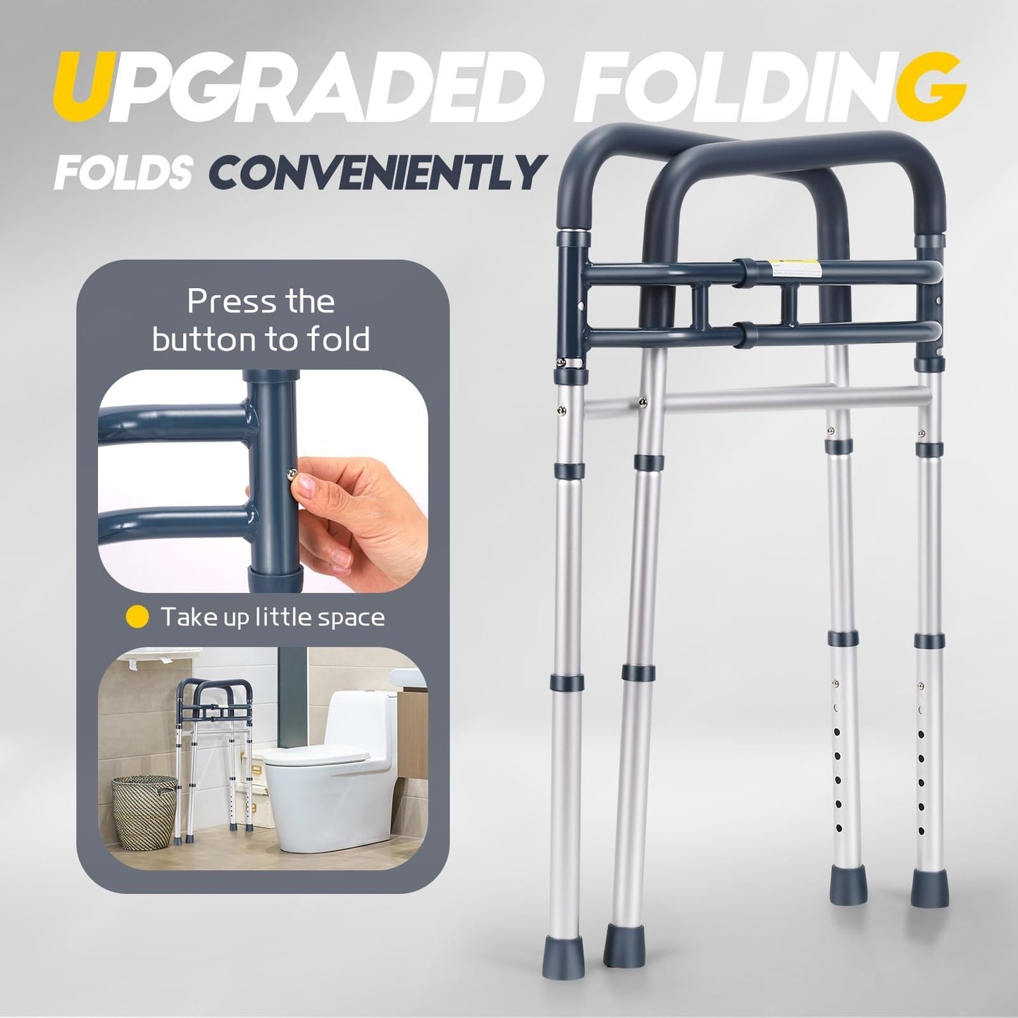 Adjustable Toilet Safety Rails, 350 lbs Capacity, Foldable Design, Fits Most Toi1
