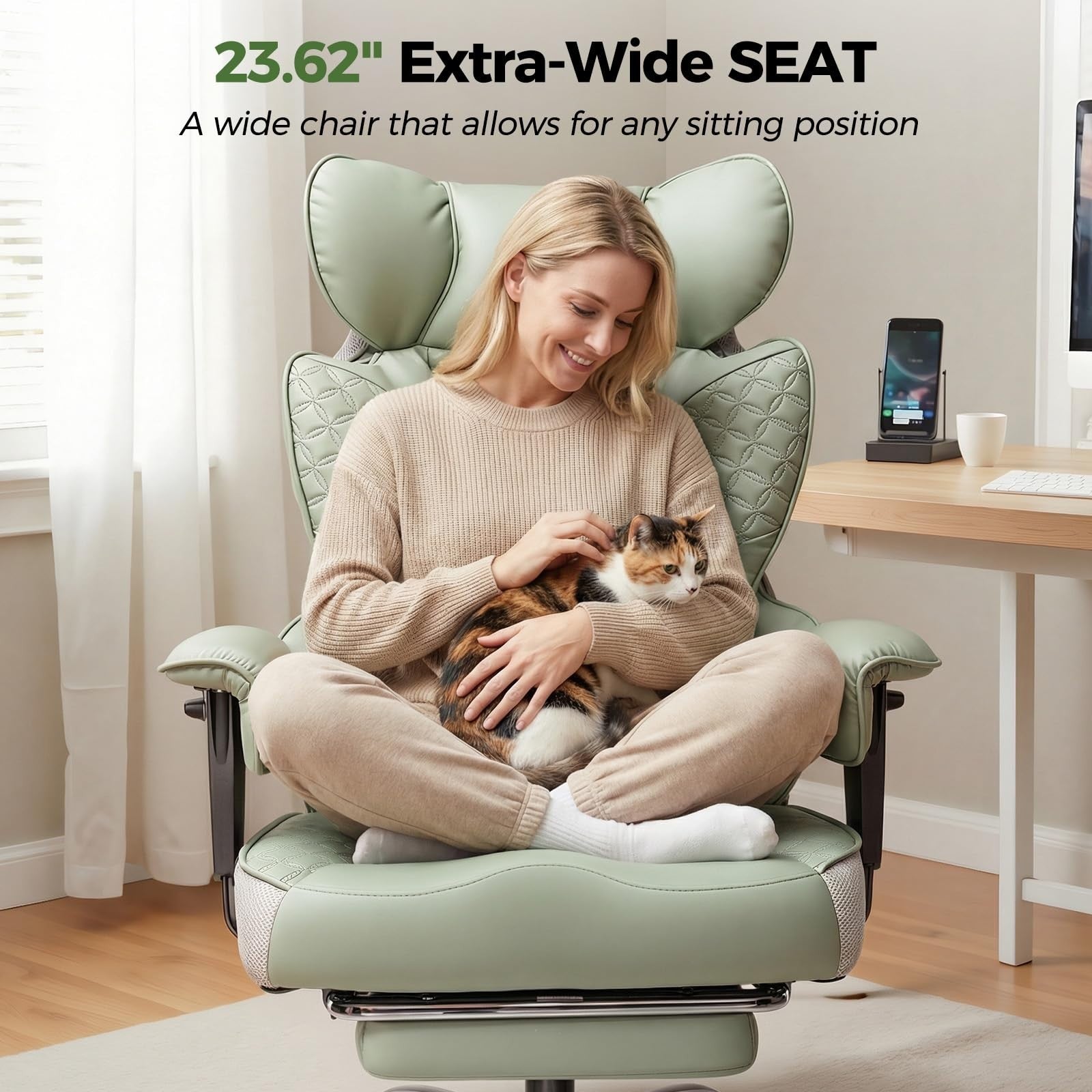 Big & Tall Gaming Chair 400lbs Heavy Duty Ergonomic Office Chair with Footrest,7