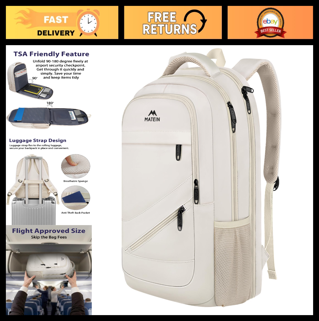 Large Capacity Beige Laptop Backpack for Women, TSA Friendly Travel Bag0