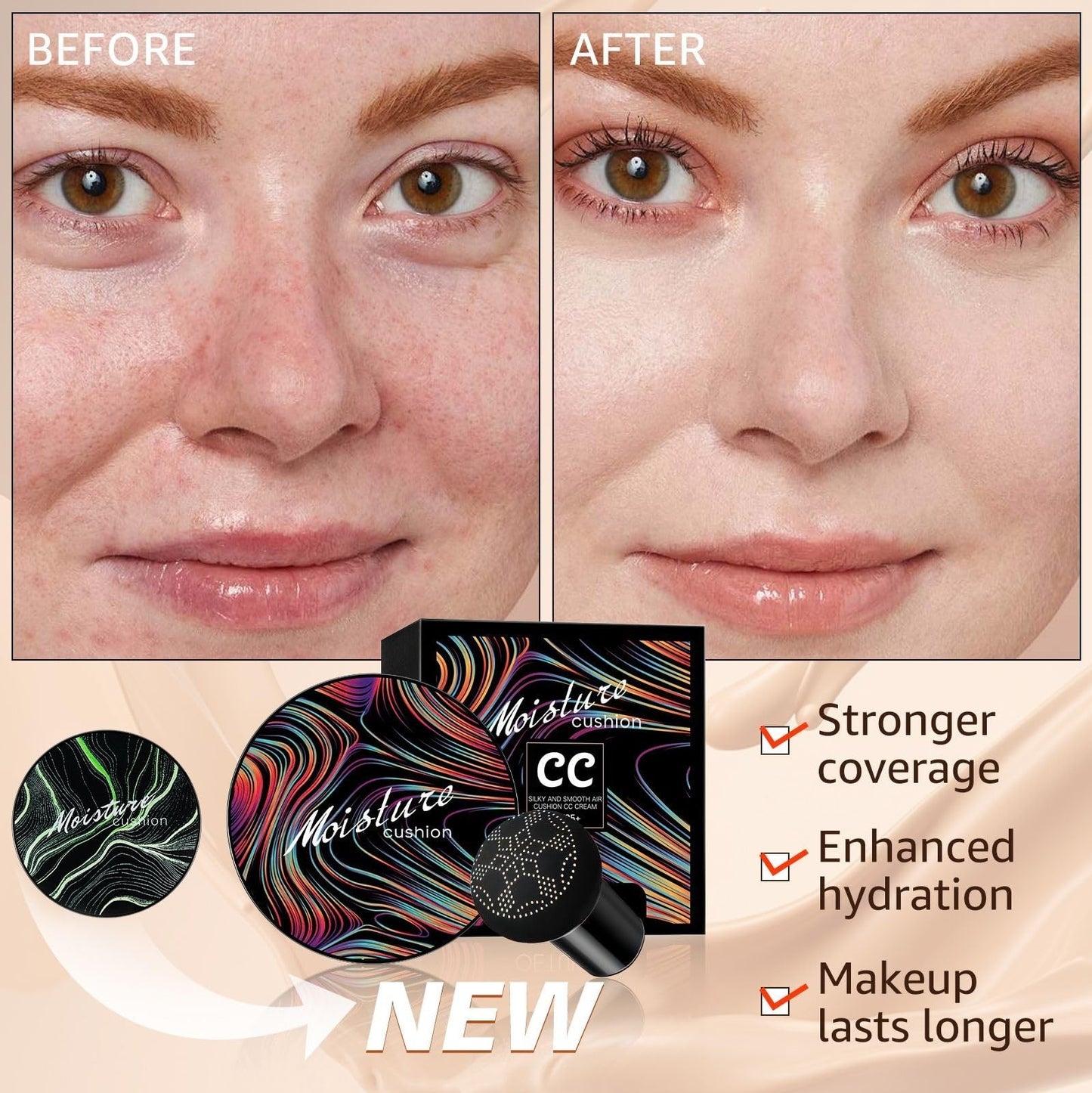 Upgraded CC Cream Face Makeup Foundation - Waterproof BB Cream, Tattoo Cover, Mo4