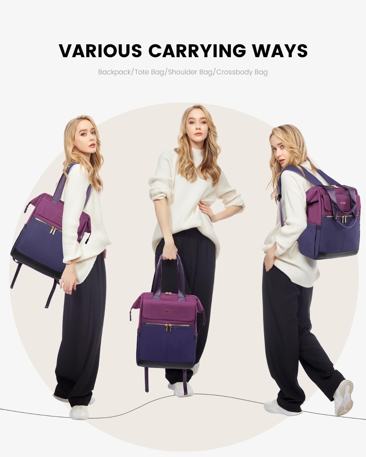 Stylish 17.7" Laptop Backpack for Women, USB Port, Waterproof Travel Bag, Blue P5