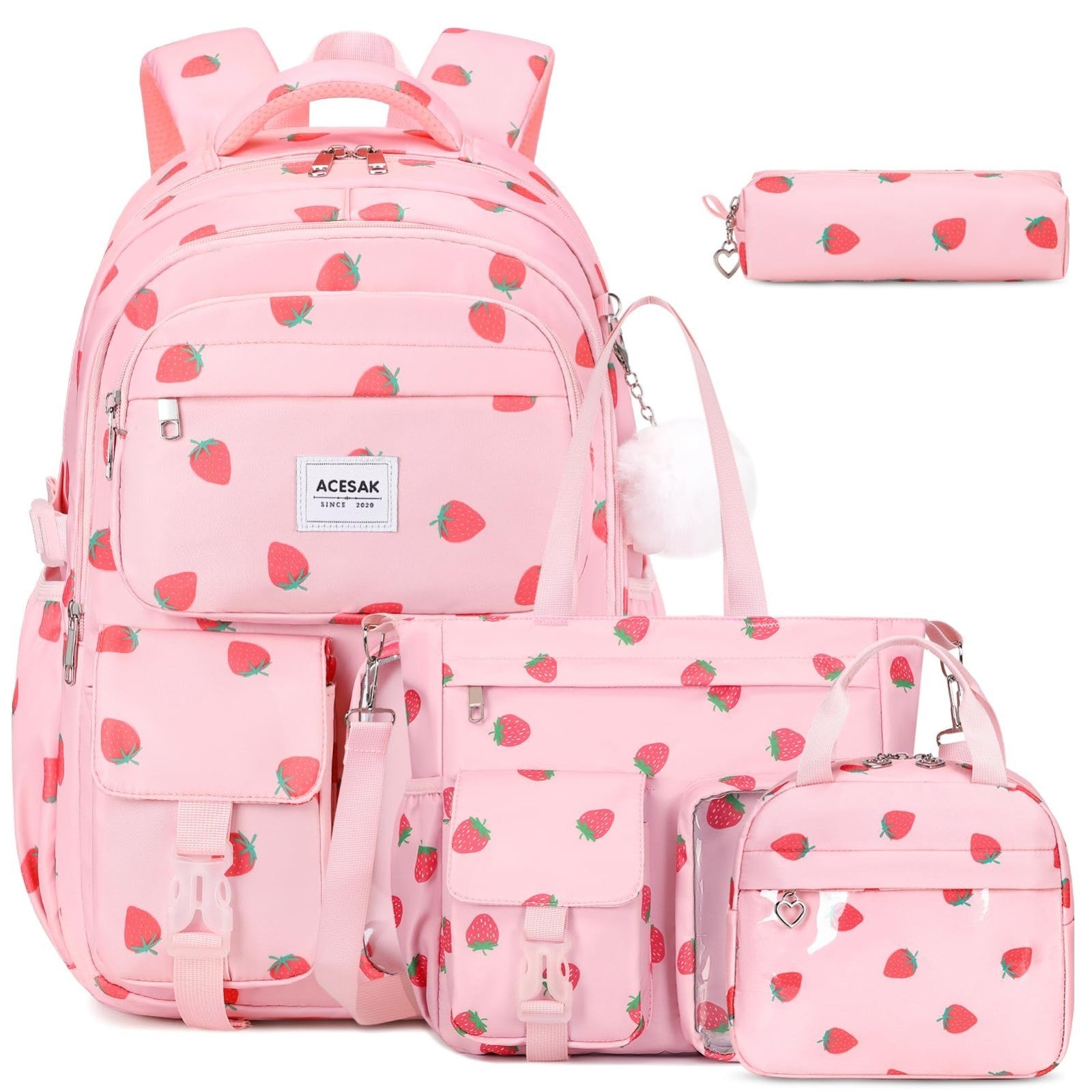 Stylish Girls Backpack Set with Tote, Crossbody Bag, Lunch Bag & Pencil Pouch  1