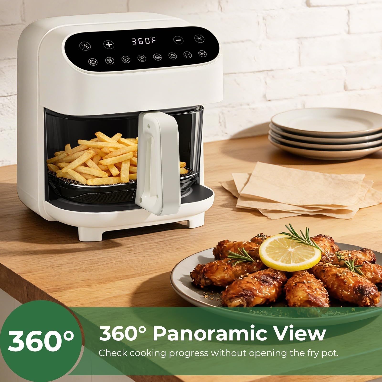 5 Quart Glass Air Fryer - Non-Toxic Borosilicate Basket, 8 Cooking Modes, BPA-Fr3