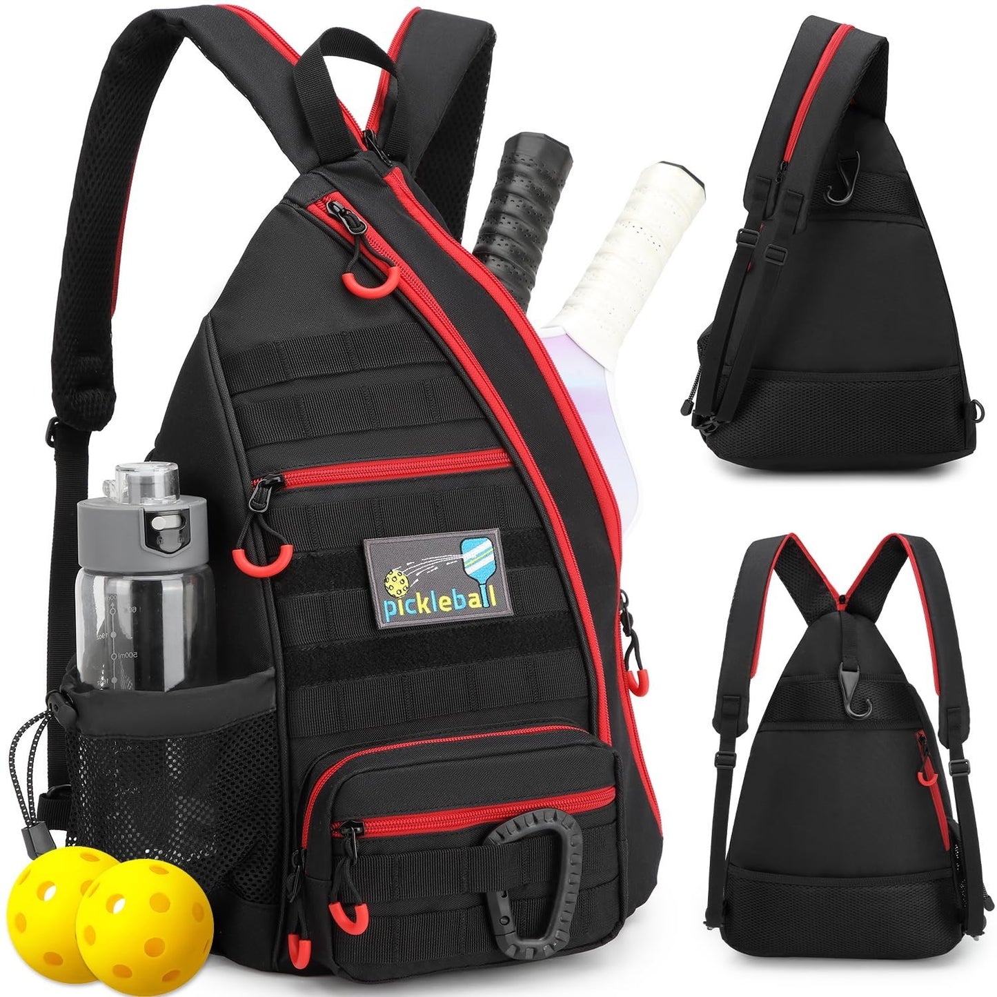 Tactical Pickleball Backpack with Adjustable Sling, Fence Hook & Water Bottle Ho1