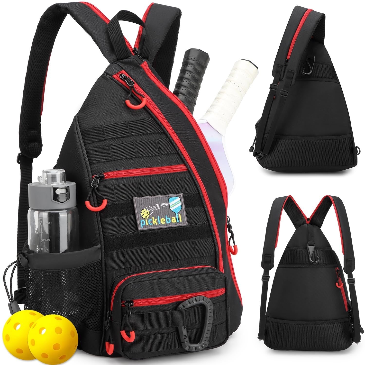 Tactical Pickleball Backpack with Adjustable Sling, Fence Hook & Water Bottle Ho1
