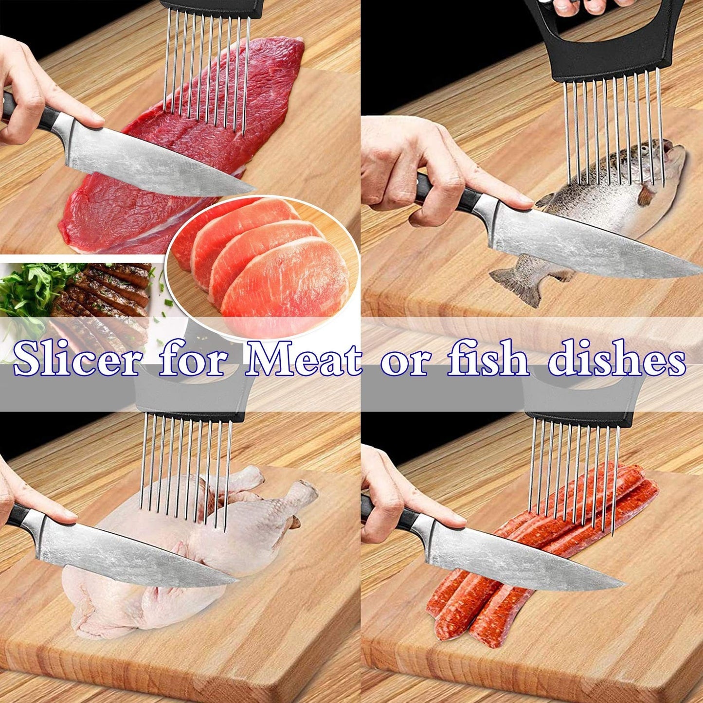 Stainless Steel Onion Holder & Slicer   Kitchen Gadget for Onions, Tomatoes, Avo3