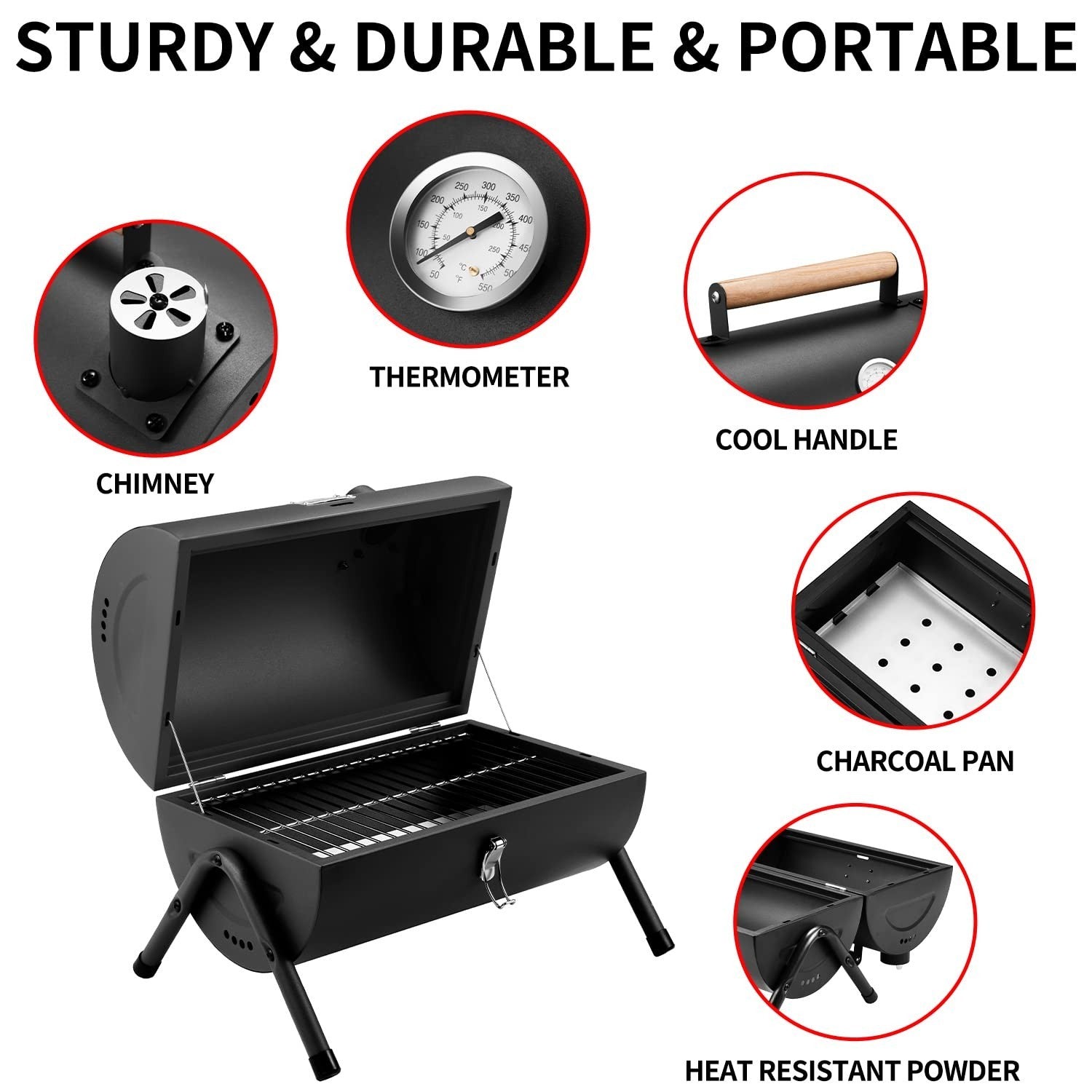 Portable Charcoal Grill - Compact Tabletop BBQ Smoker for Outdoor Cooking, Campi5