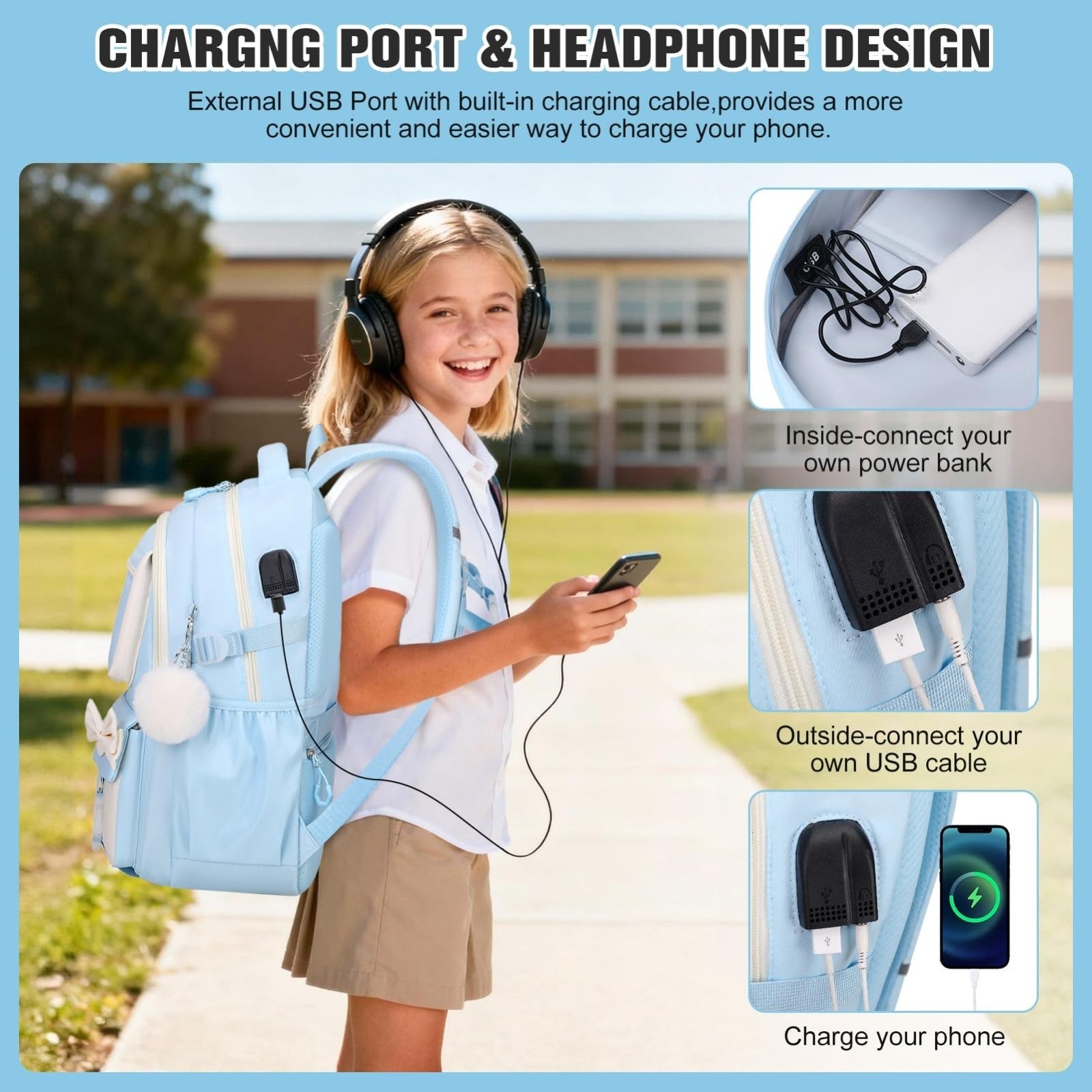 Cute Bow Backpack for Girls   School Bag Set with Lunch Bag & Pen Case3