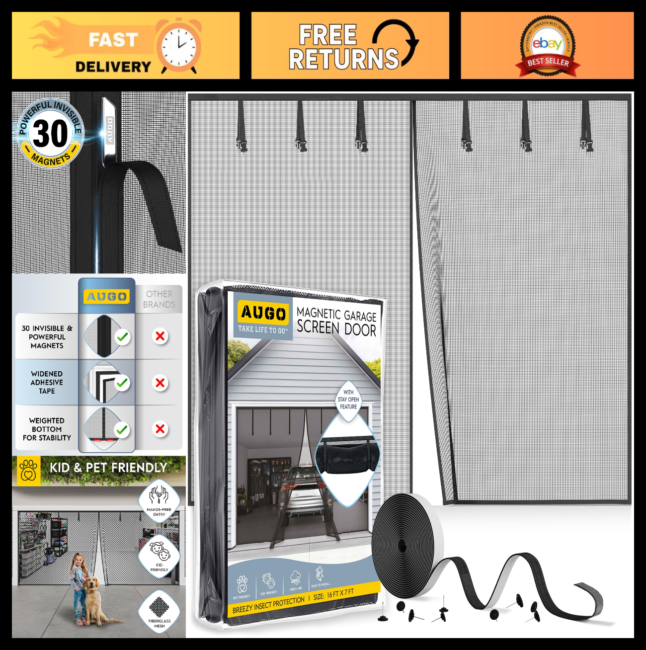 Magnetic Garage Door Screen   Heavy Duty Mesh for 2 Car Garage   Pet & Kid Frien0