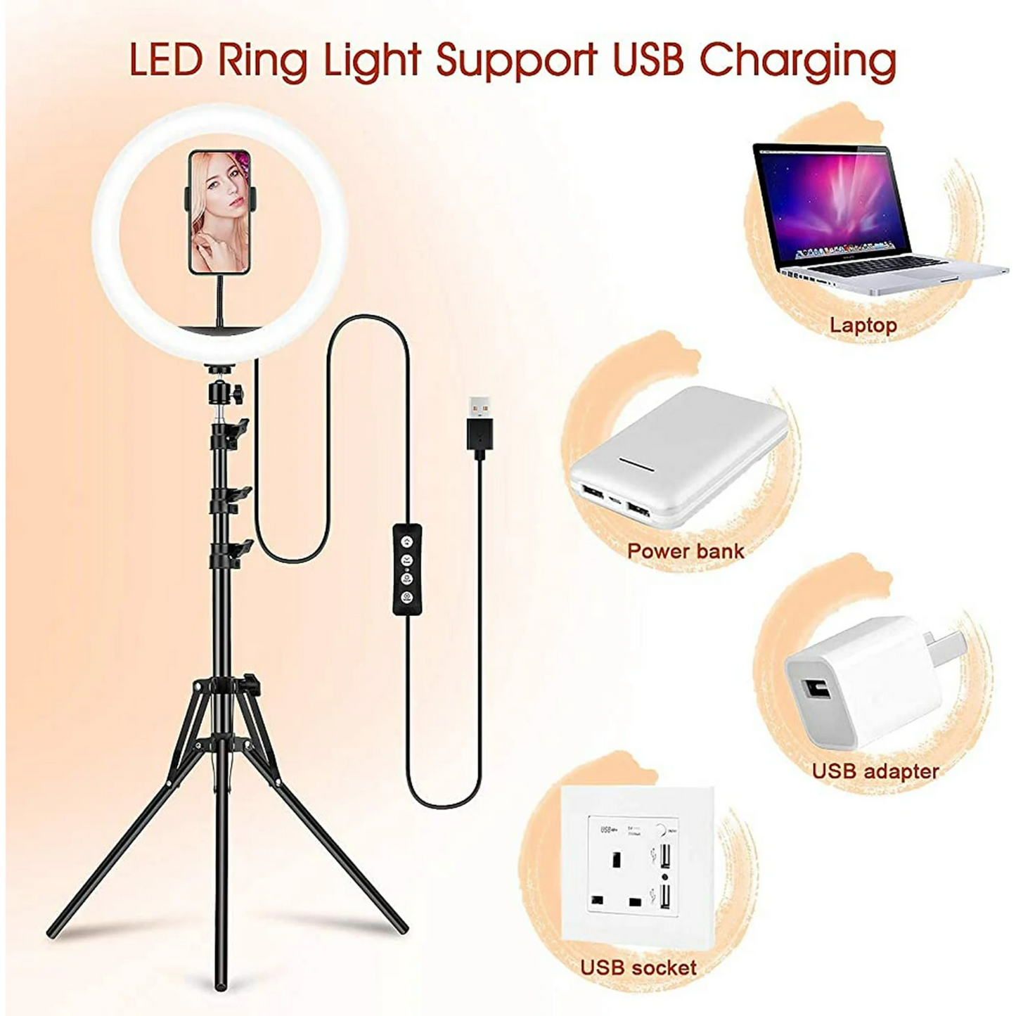 13" RGB Selfie Ring Light W/ Tripod Stand & Phone Holder 26 Modes 10 Brightness1