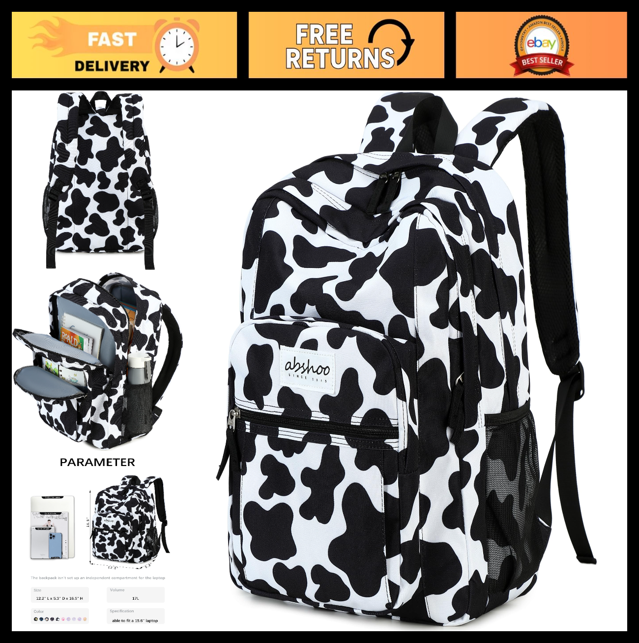 Cow Print Women's School Backpack   Water Resistant Bookbag for College & Teens0