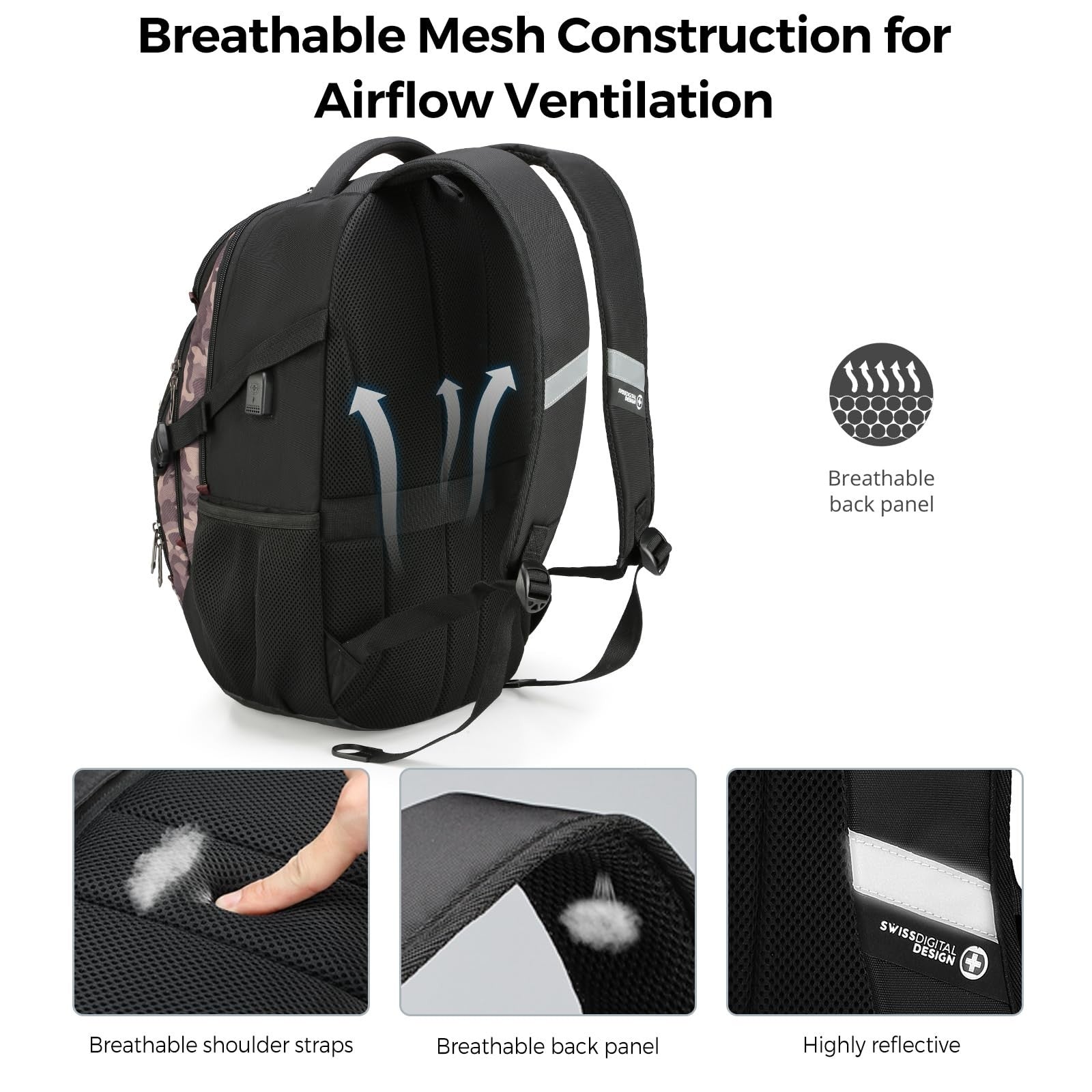 Laptop Backpack with USB Charging Port, 15.6" Travel Backpack, 31L College Bag,5
